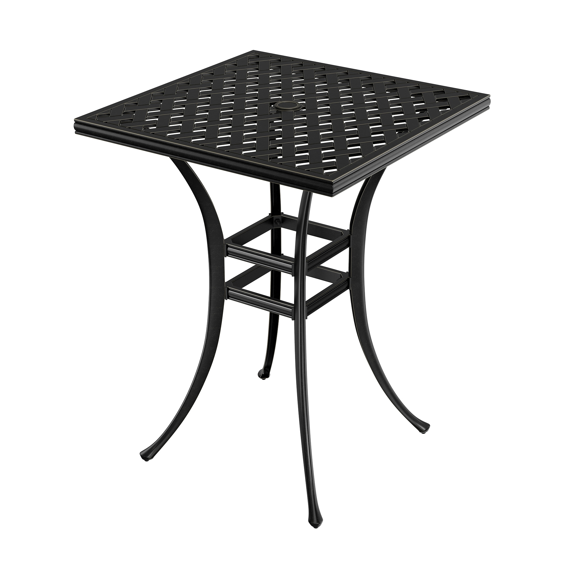 Clihome CL-LD29FXDT 29 Inch Cast Aluminum Bar Height Table with Umbrella Hole Square Outdoor Bar height Table 29-in W x 29-in L with Umbrella Hole
