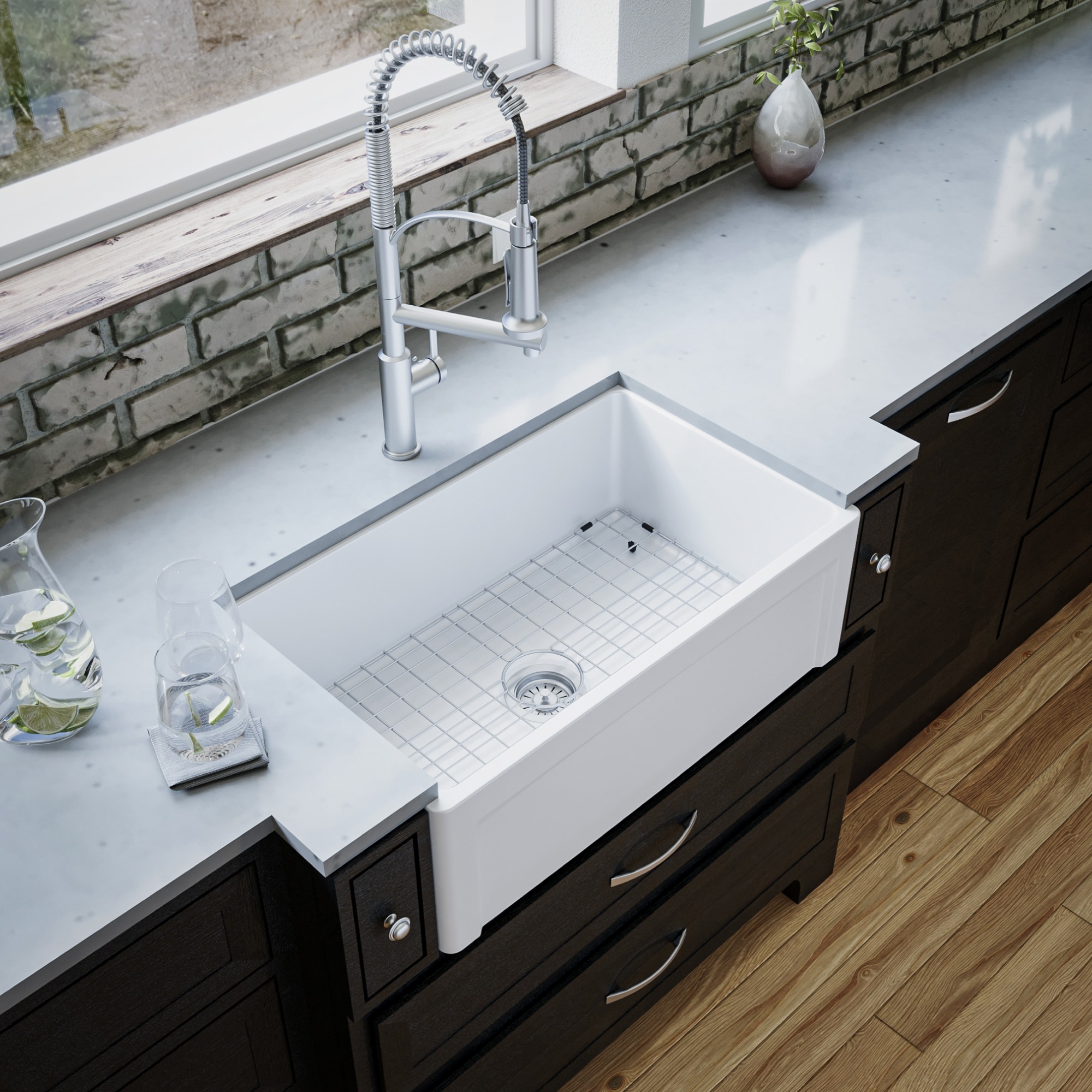 White 30" Single Bowl Fireclay Farmhouse Kitchen Sink