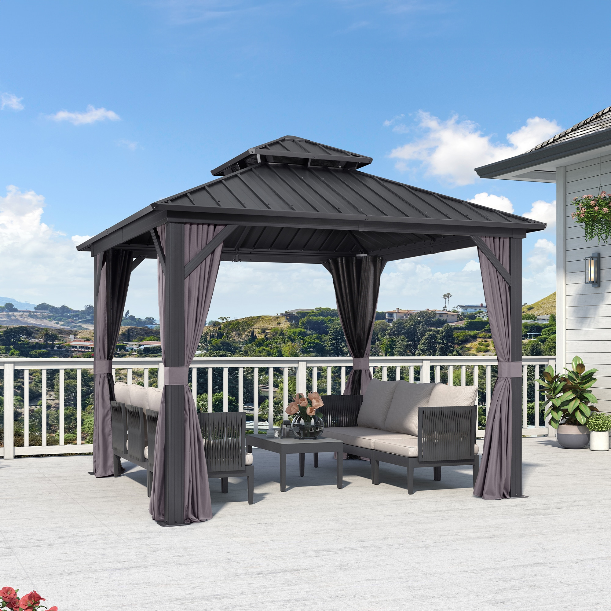 PURPLE LEAF 10-ft x 10-ft Gazebo Square Gray Metal Steel