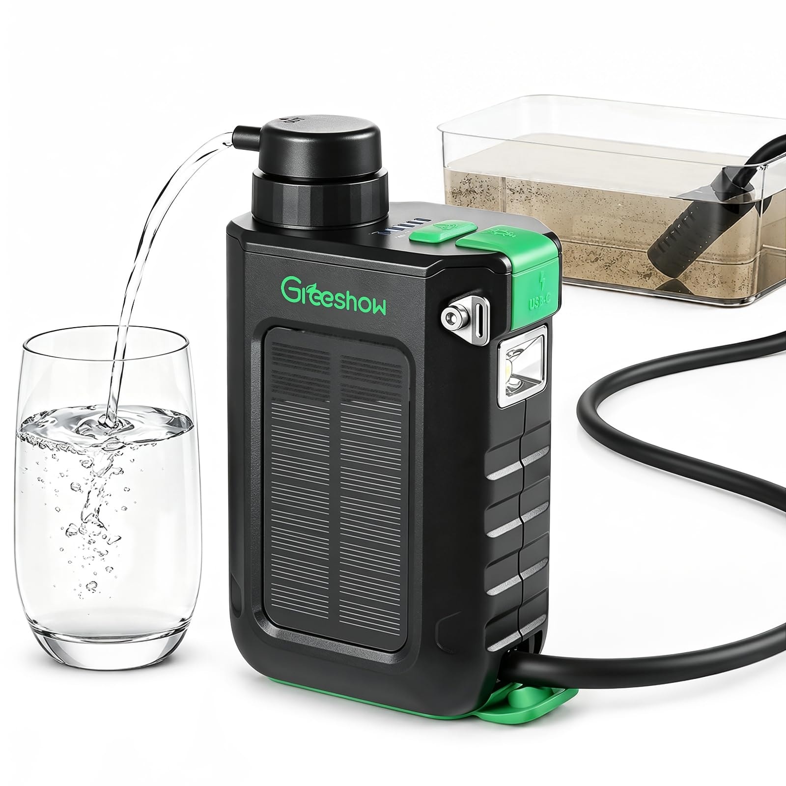 JVFCXXV Portable Water Filter Solar Powered Hand Crank USB Charging ...