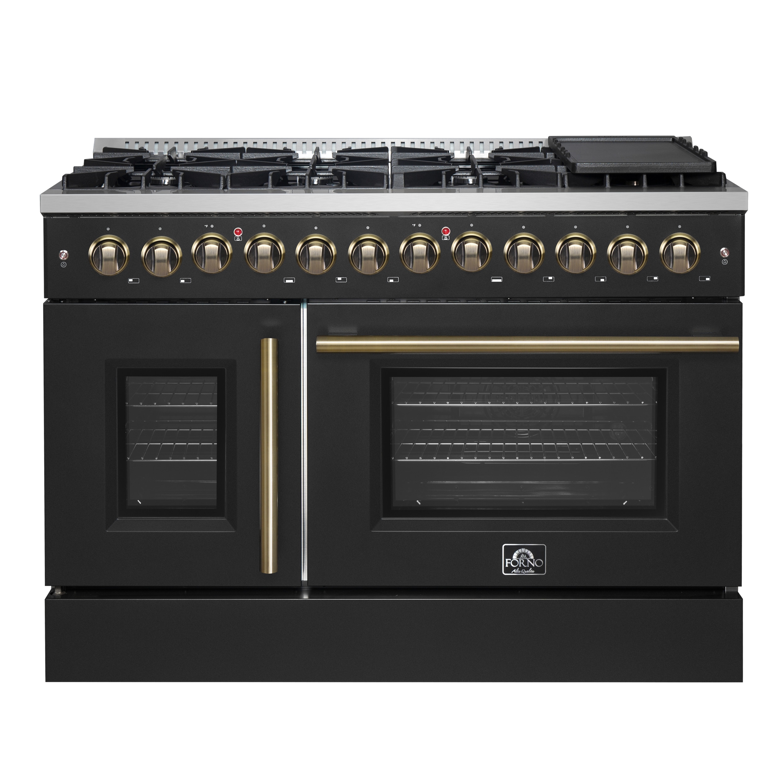 FORNO FFSGS6356-48BLK Galiano 48-in 4.32-cu ft / 2.26-cu ft Convection Oven Freestanding Double Oven Dual Fuel Range ( Black )