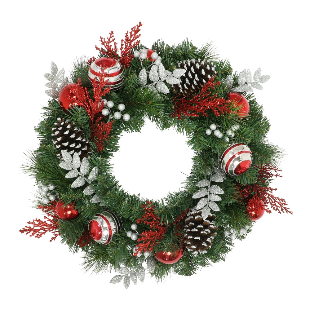Puleo International 3774A-W24 24-in Indoor/Outdoor Green Pine Artificial Christmas Wreath