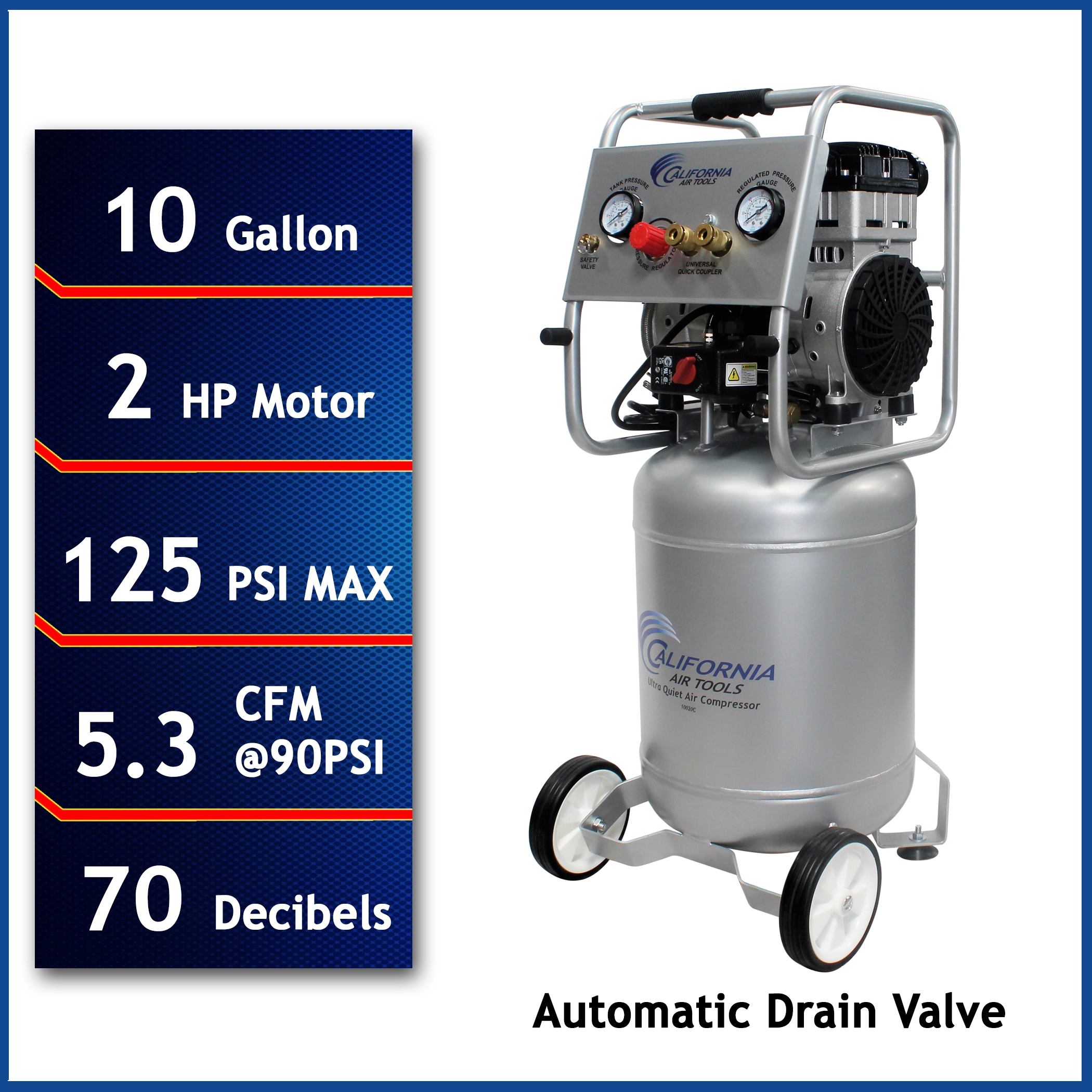 California Air Tools 10020CAD 10-Gallon Portable Electric 125 PSI Vertical Air Compressor with Accessories Included