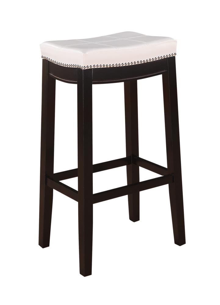 32" White Leather Saddle Style Backless Wood Bar Stool