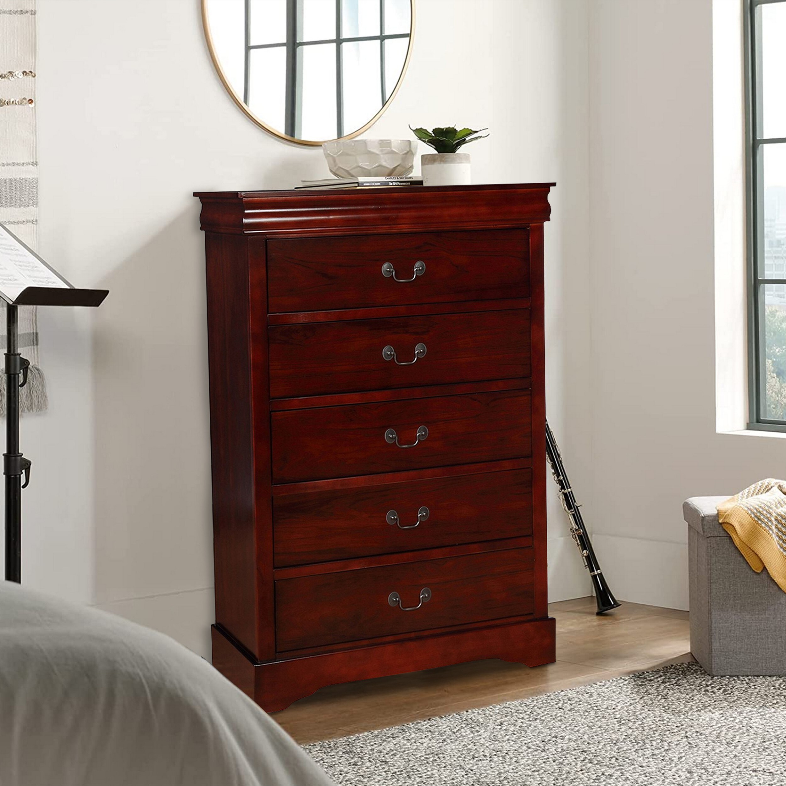 Benzara Brown 5 Drawer Standard Dresser in the Dressers department