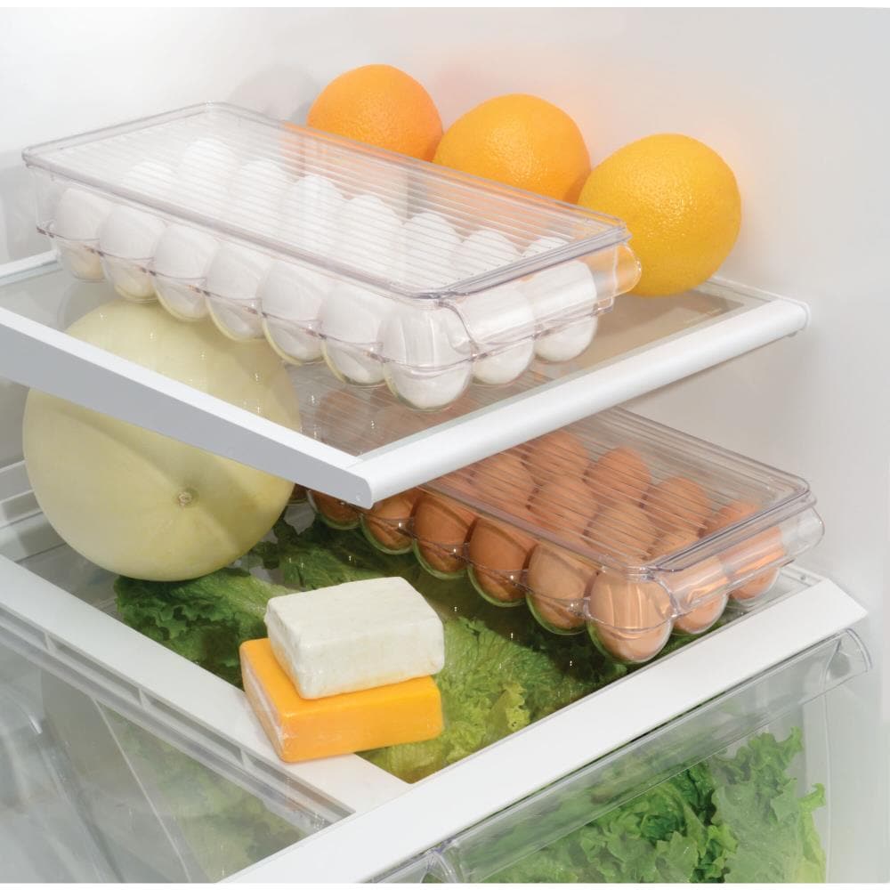 Home Intuition Clear Plastic Stackable 24 Egg Bin Holder Tray Container for Refrigerator with Lid, Size: 3 in