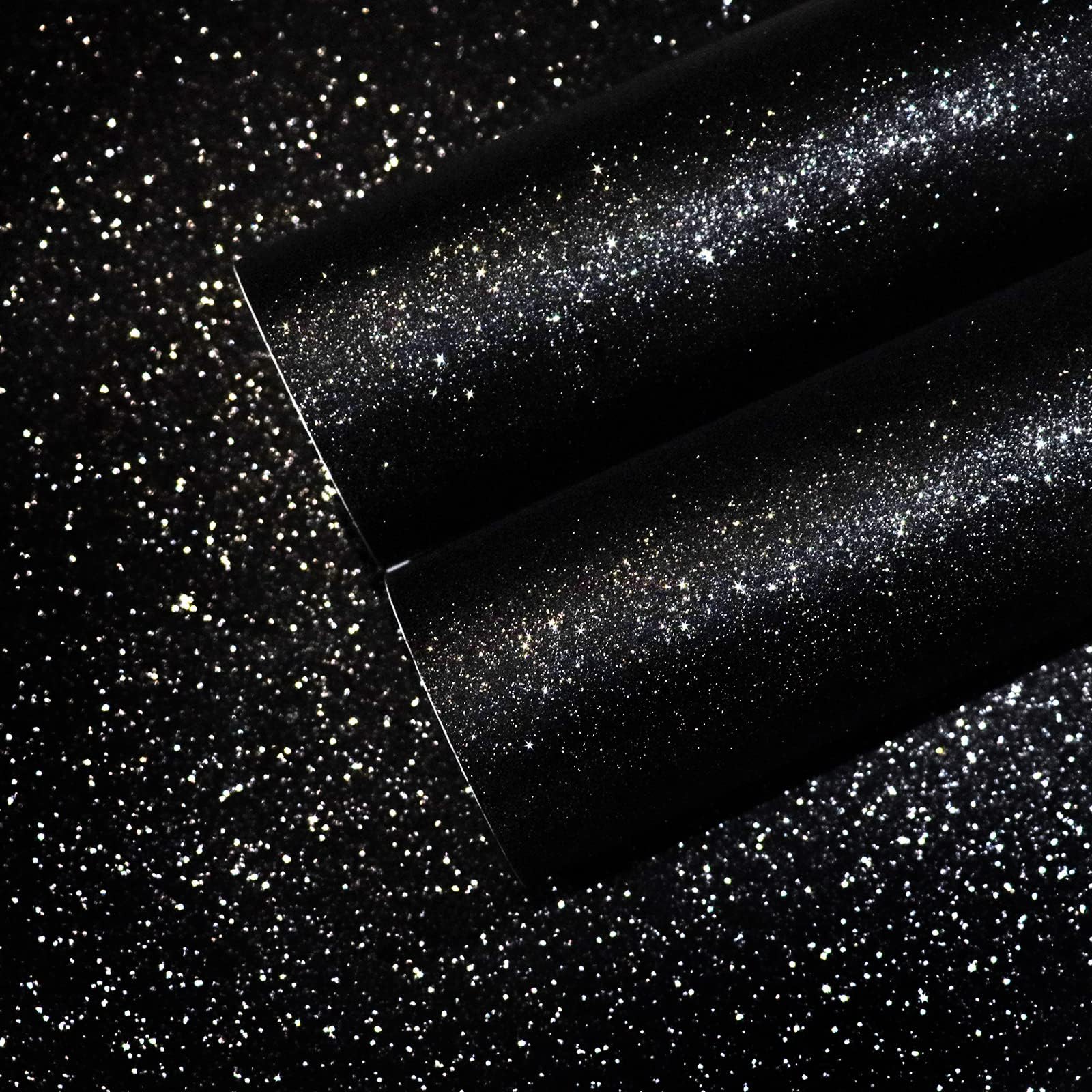 LAIFUCAM  Black Glitter Wallpaper 15.7 x 100 Inches Peel and Stick Self Adhesive Removable Fabric Vinyl for Bedroom Walls Cabinets Drawers Dresser
