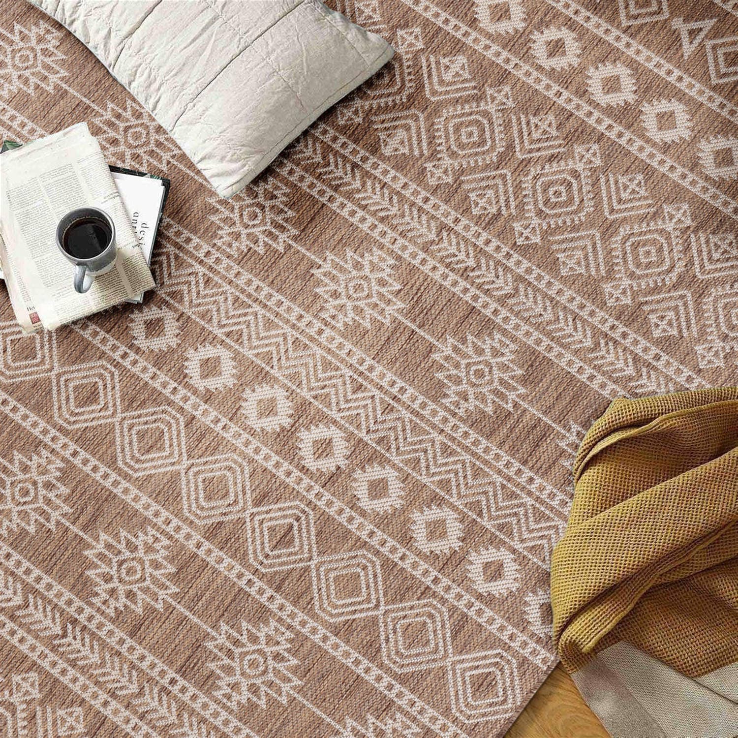 Brown and Beige Geometric Flat Woven Synthetic Area Rug 5' x 7'