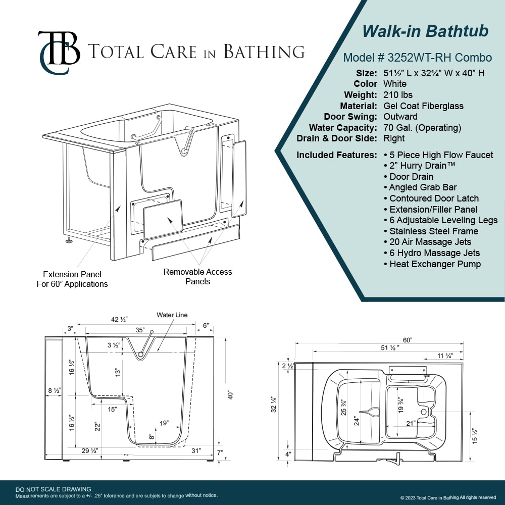 Total Care in Bathing 3252WT COMBO RH bathtubs - View #8