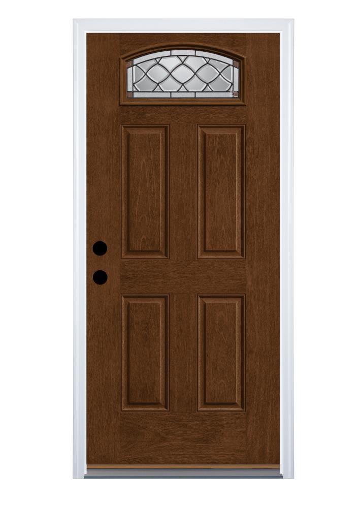 Therma-Tru Benchmark Doors TTB631412 Sheldon 36-in x 80-in Fiberglass 1/4 Lite Right-Hand Inswing Walnut Stained Prehung Single Front Door with Brickmould Insulating Core