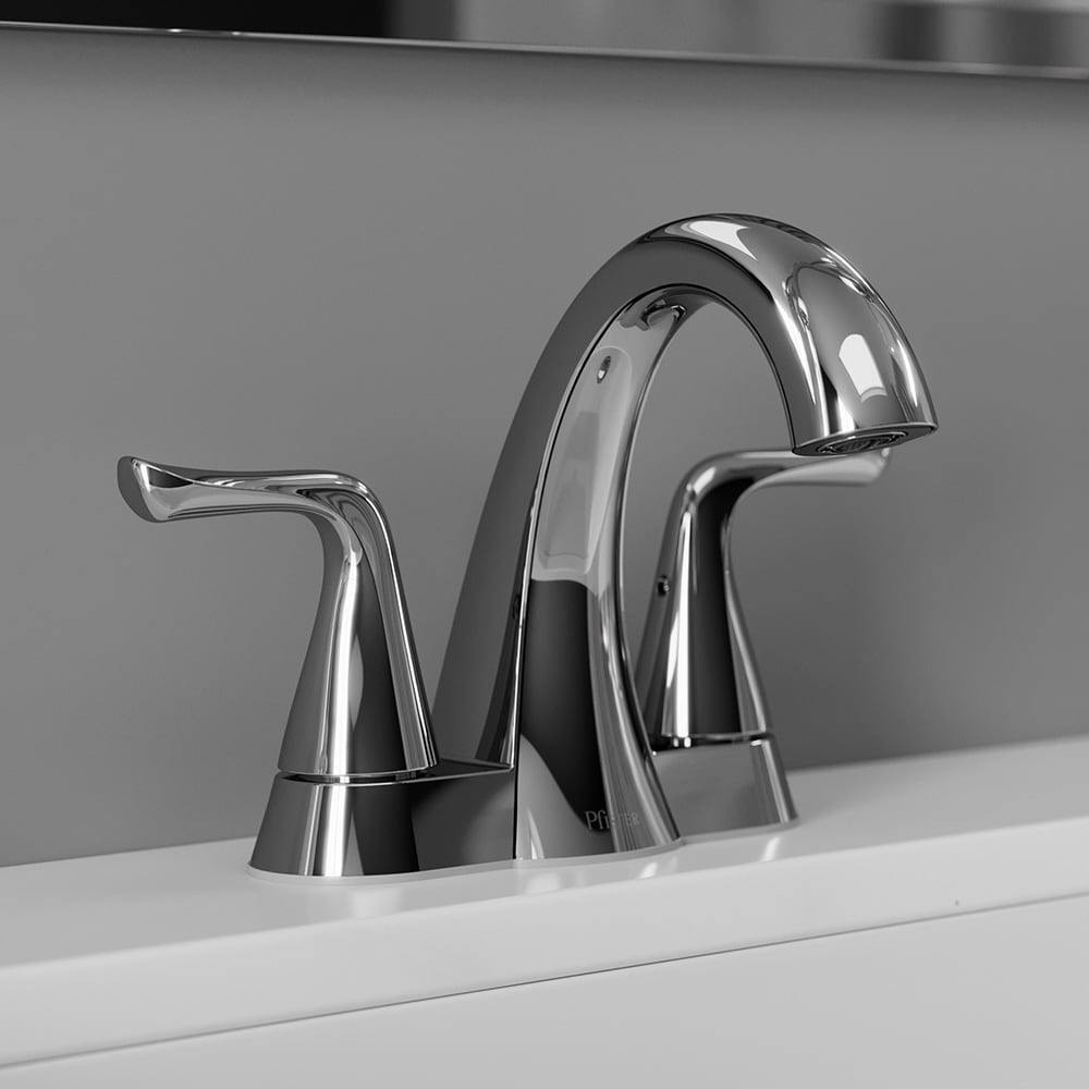 Pfister LF048MALCC Willa Polished Chrome 4-in centerset 1-handle WaterSense Mid-arc Residential Handle Bathroom Sink Faucet with Drain