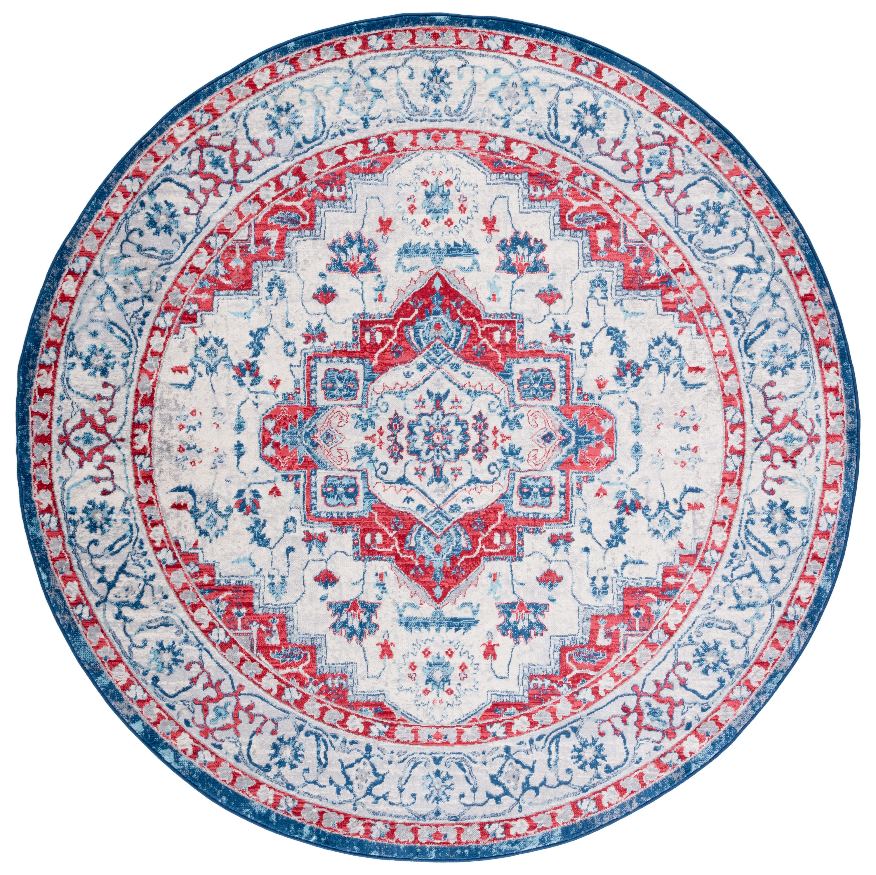 Safavieh BNT851B-7R Brentwood Valeria 7 x 7 (ft) Loomed Polypropylene Beige/Red Round Indoor Floral/Botanical Farmhouse/Cottage Area rug