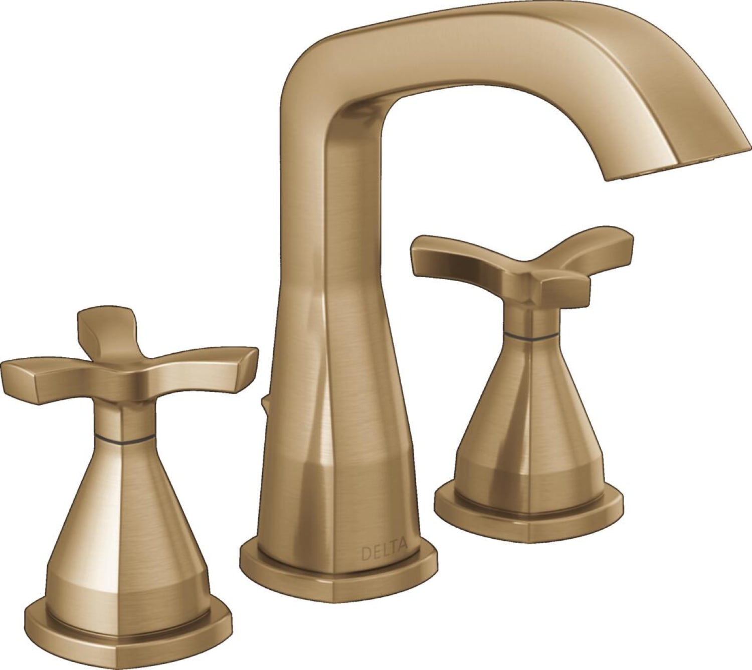 Delta 357766-CZ-PR-MPU-DST Stryke Lumicoat Champagne Bronze Widespread 2-handle WaterSense Mid-arc Residential Handle Bathroom Sink Faucet with Drain