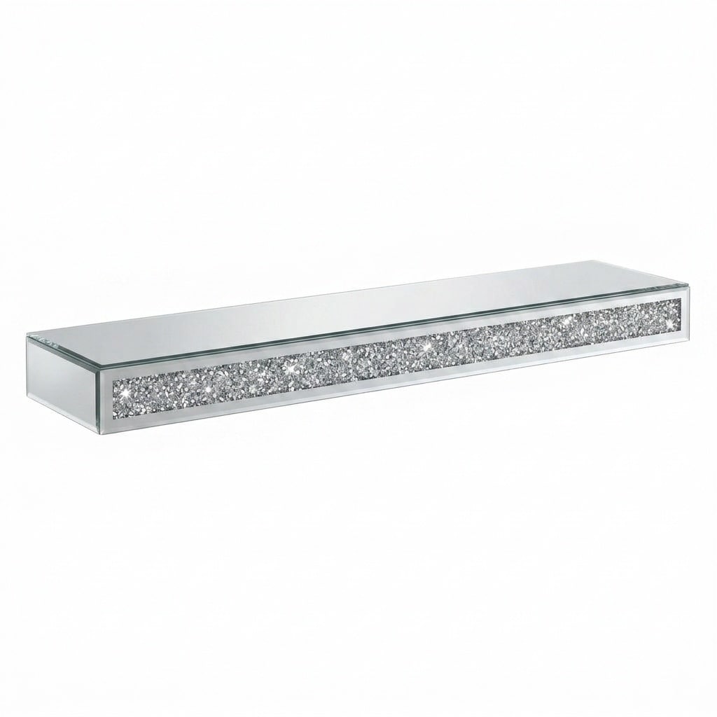 Aoibox  60 Inch Silver Mirrored Fireplace Mantel Shelf with Crystal Crushed Diamond Accent for Home Use