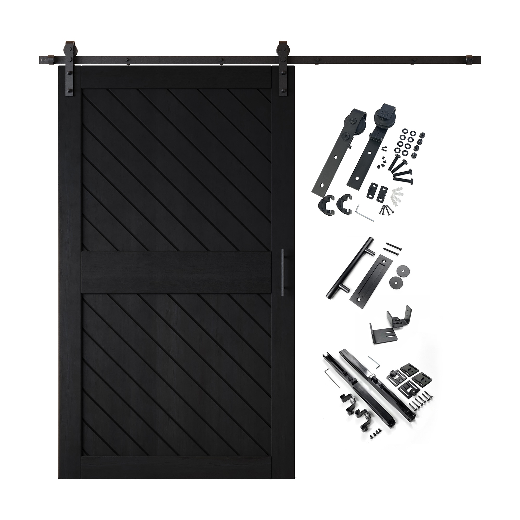 HOMACER YT1H090C-XT2-4284-BK 42-in x 84-in Black Prefinished Non-standard Pine Wood Solid core Single Barn Door (Hardware Included)