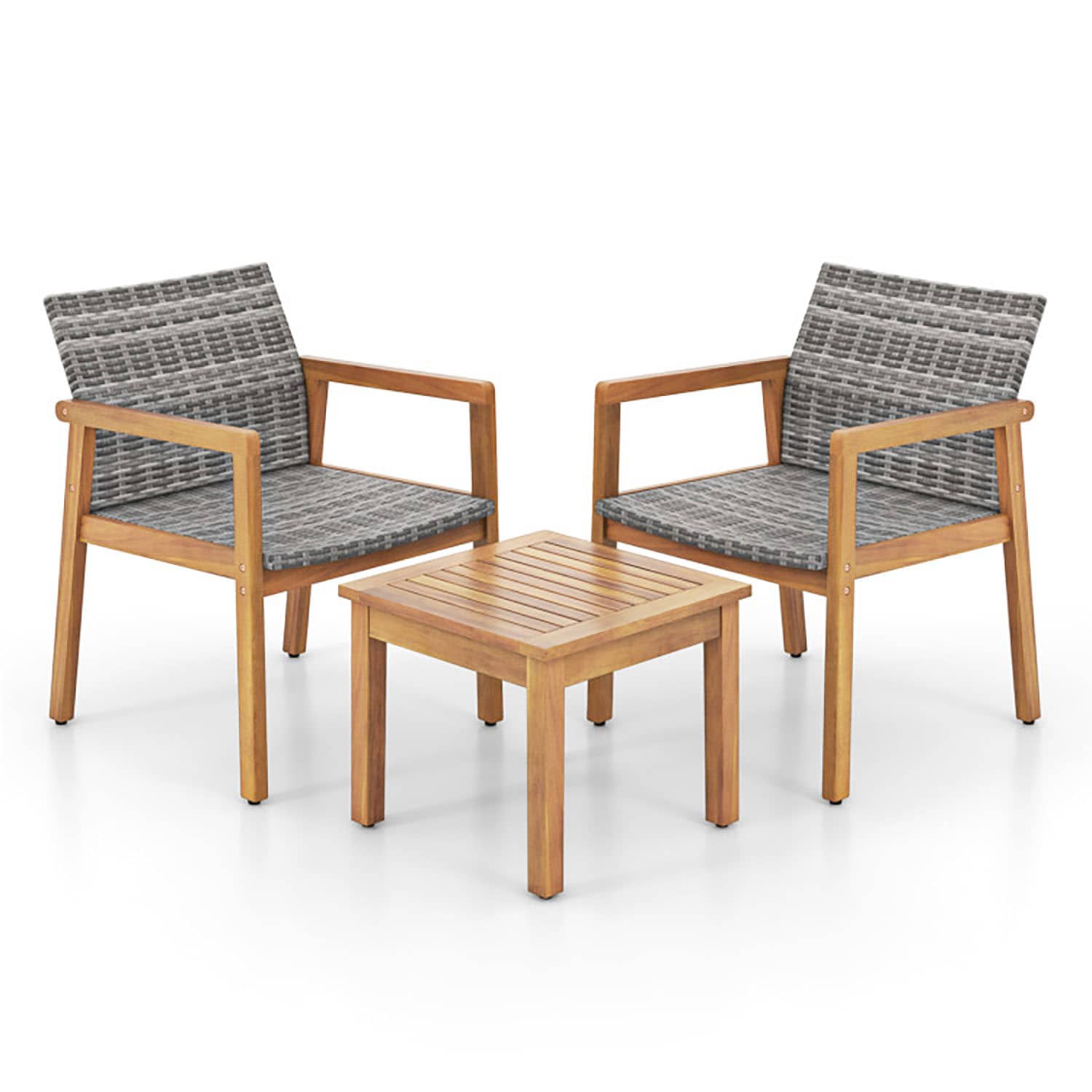 GZMR GZ-IOF-28196 3 Pieces Patio Furniture Set with Chair 3 -Piece Rattan Patio Conversation Set with Gray