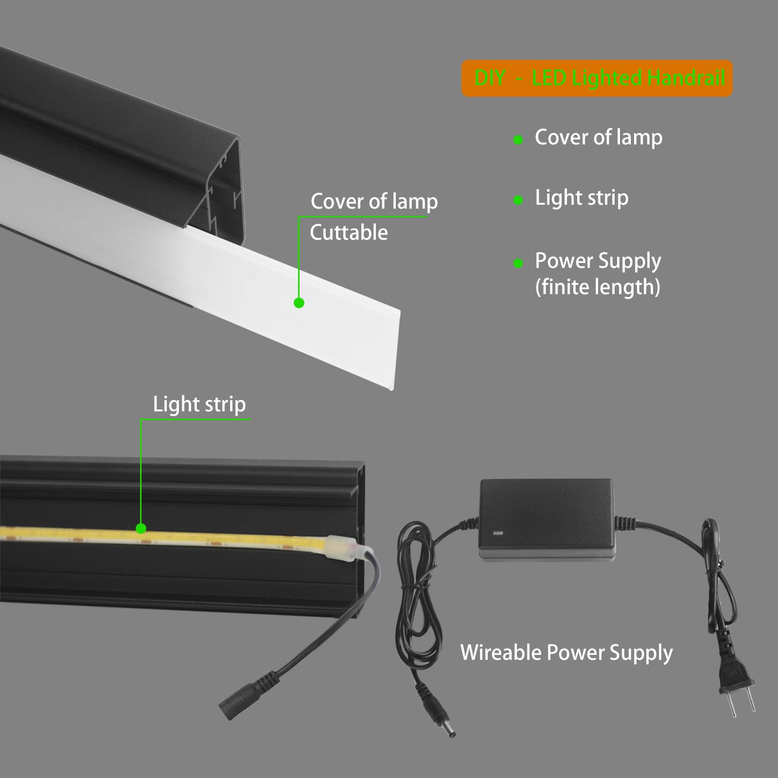 ITOPFOX Outdoor Stair Railing Kit with LED Lighting Aluminum Handrail ...