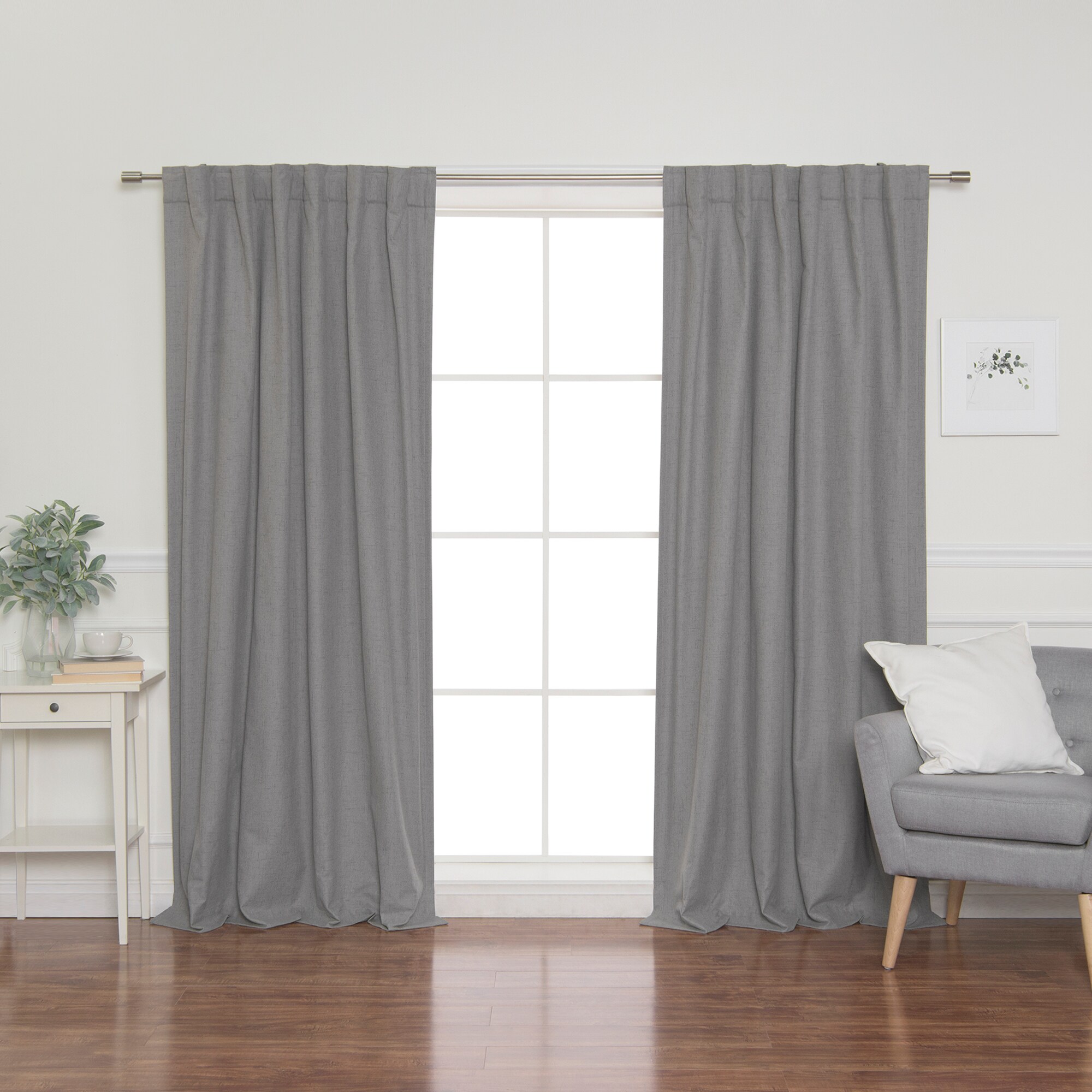 Best Home Fashion JC-02-BAK-96-GREY 96-Inches Grey Blackout Back tab Curtain panel pair