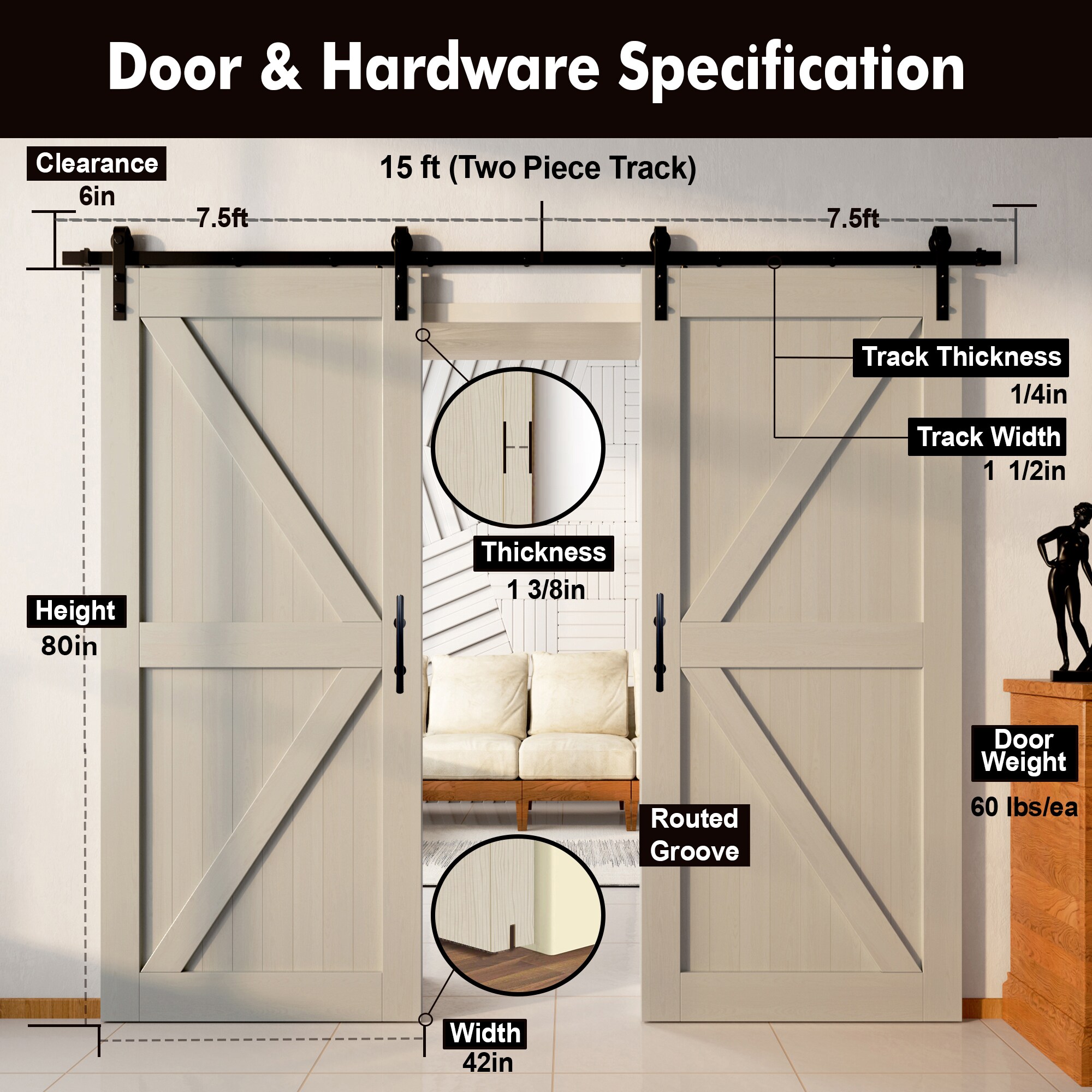 HOMACER YT2TGH180C-4280F-TG Barn-Doors - View #2