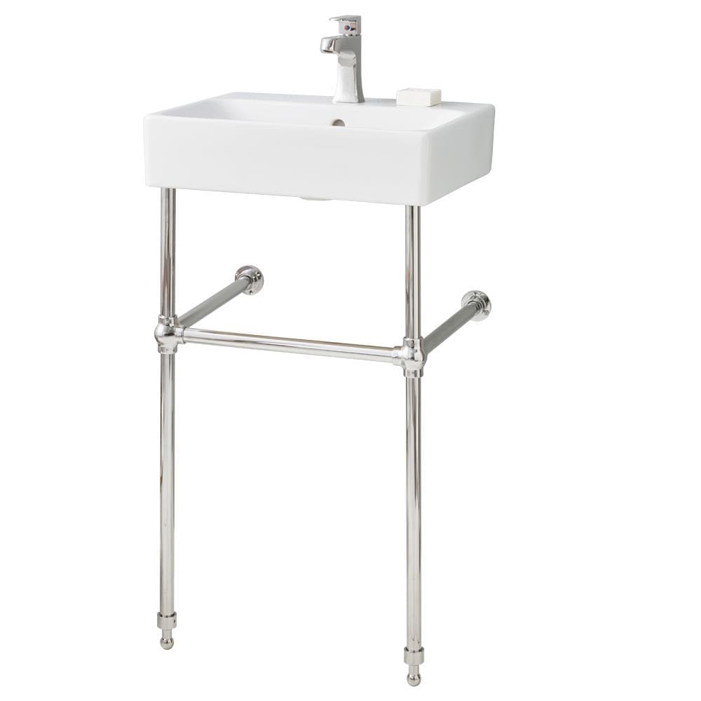 Cheviot 1232WH1575PN Nuo White/Polished Nickel Stainless Steel Wall-mount Console Sink with Base (17.38-in x 19.75-in x 37.75-in)