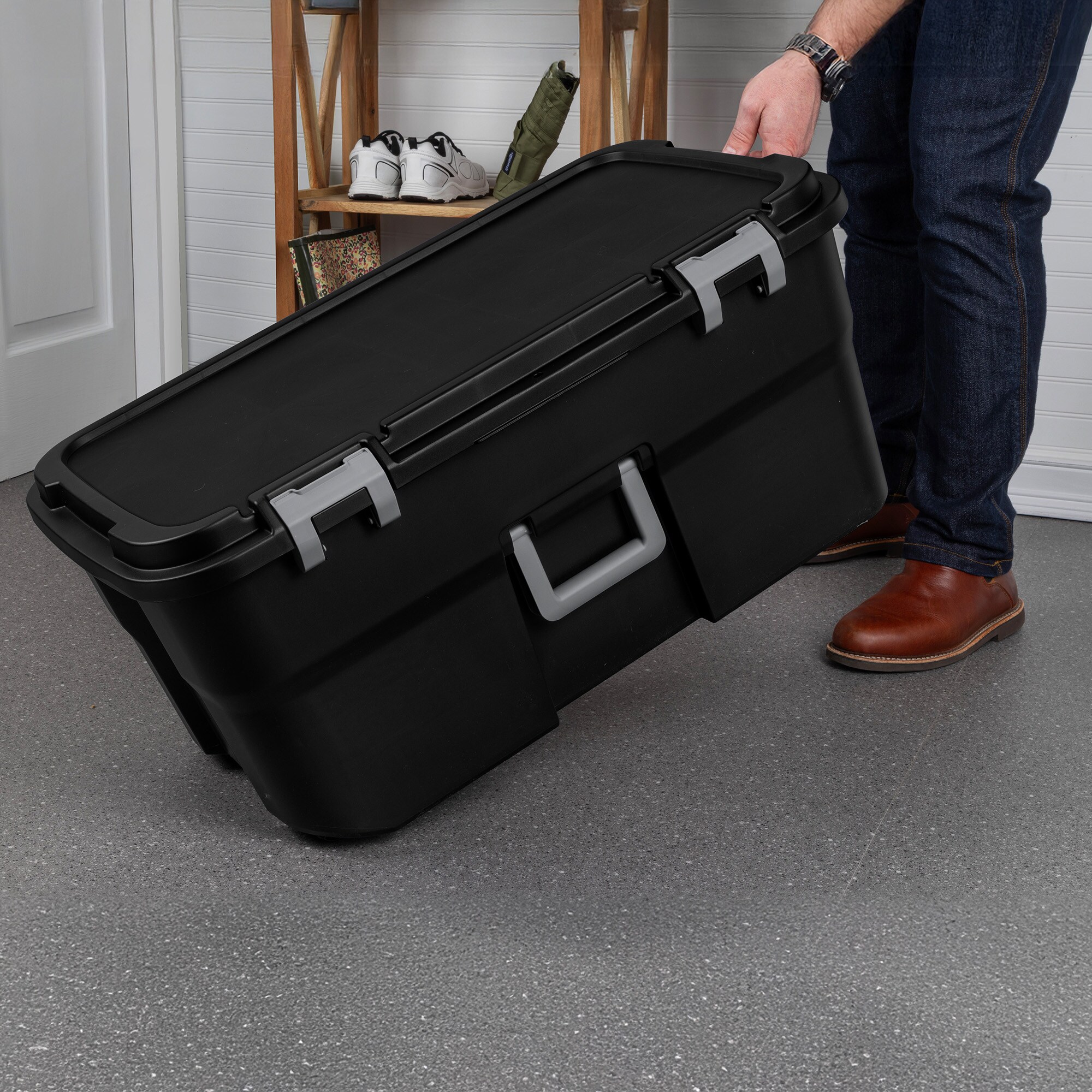 Sterilite Wheeled Footlocker 22 Gal Plastic Storage Container with