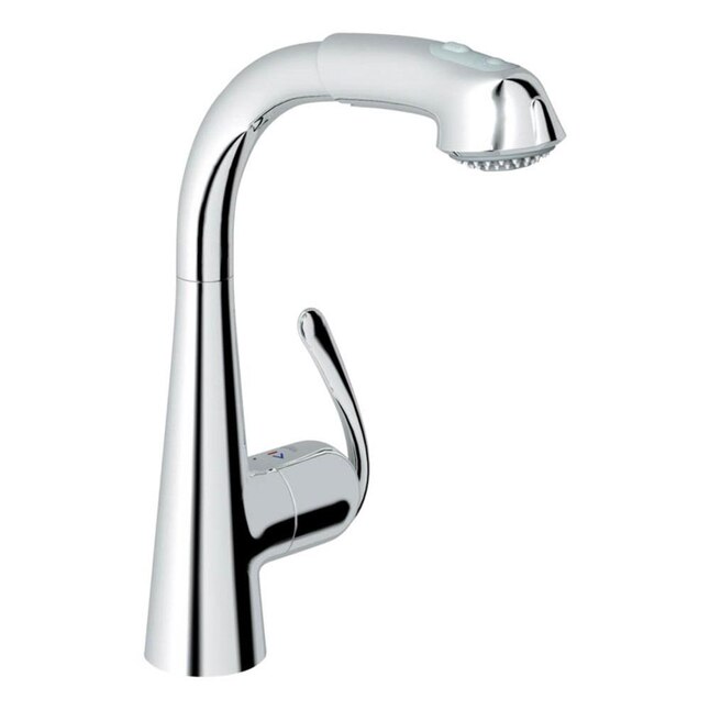 GROHE Ladylux Starlight Chrome 1-Handle Deck-Mount High-Arc Handle Kitchen Faucet GROHE Ladylux Starlight Chrome 1-Handle Deck-Mount High-Arc Handle Kitchen Faucet