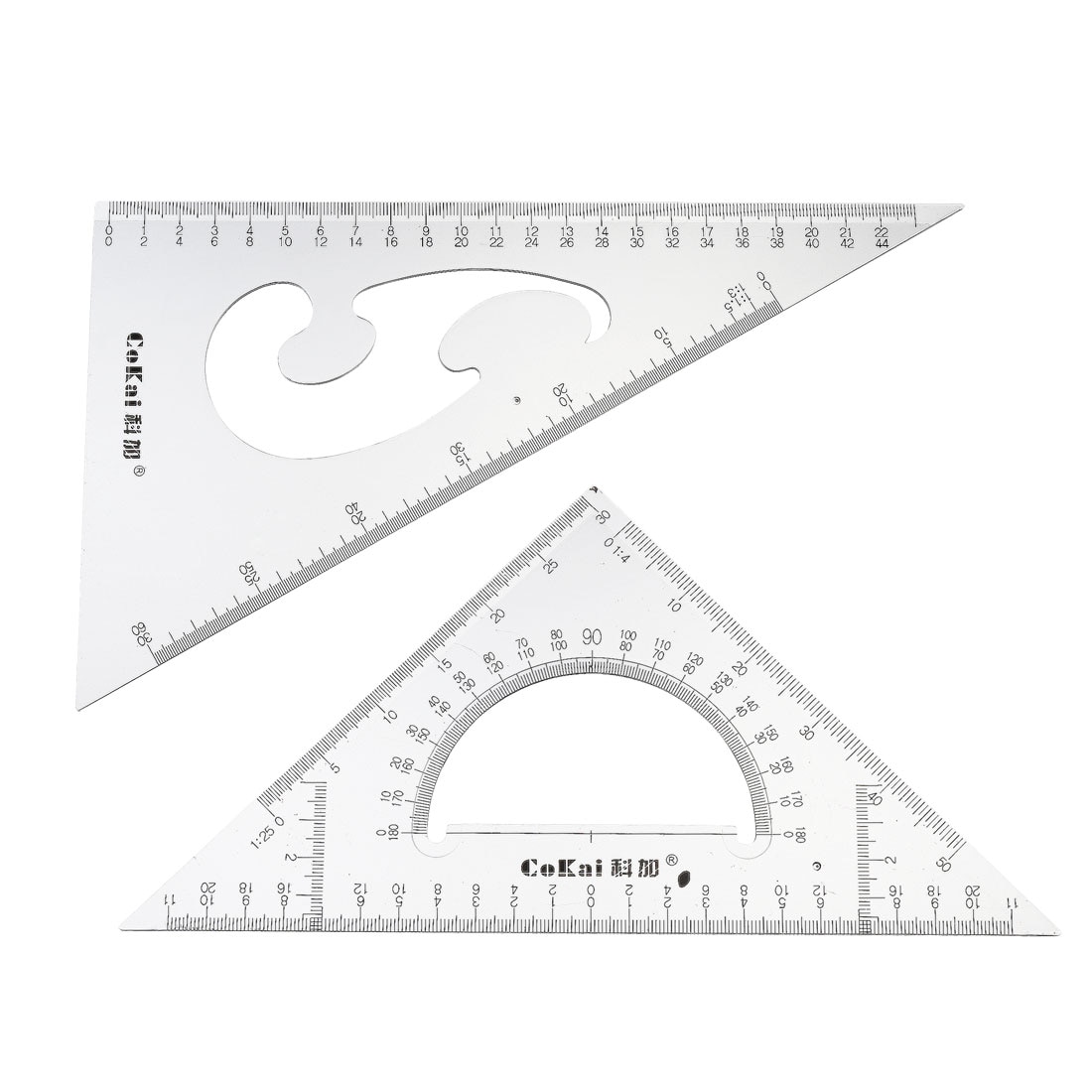 Unique Bargains Triangle Ruler Square Set with Built-in Protractor 22cm 30/60 and 45/90 Degrees 2pcs Set