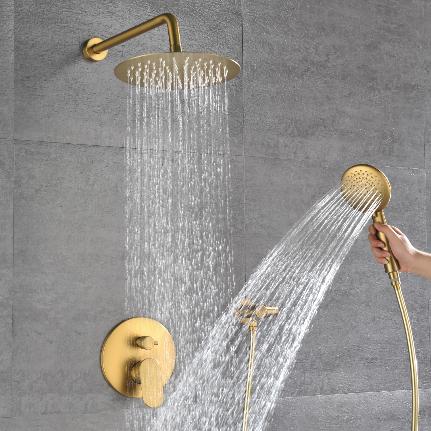 Pouuin Ob Brushed Gold 9.8-in Waterfall Built-In Shower Faucet System ...