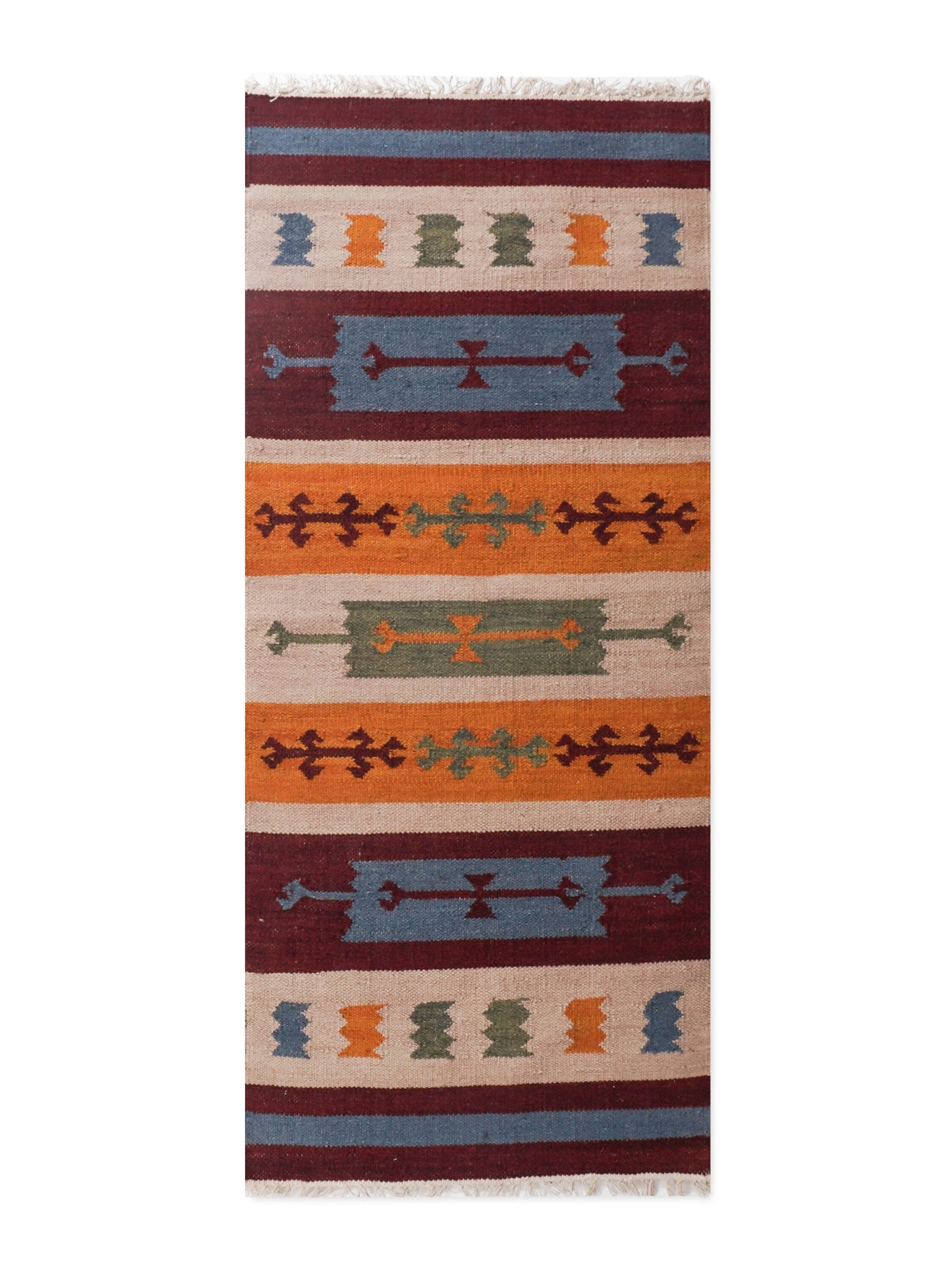 Rugsotic Carpets  HAND WOVEN FLAT WEAVE KILIM WOOL ECO-FRIENDLY AREA RUGS  - 2'6''x6' Runner Shape Multicolor Color Contemporary Modern Design Low Pile  Handmade Area Rugs for Living Room Bed Room D00112