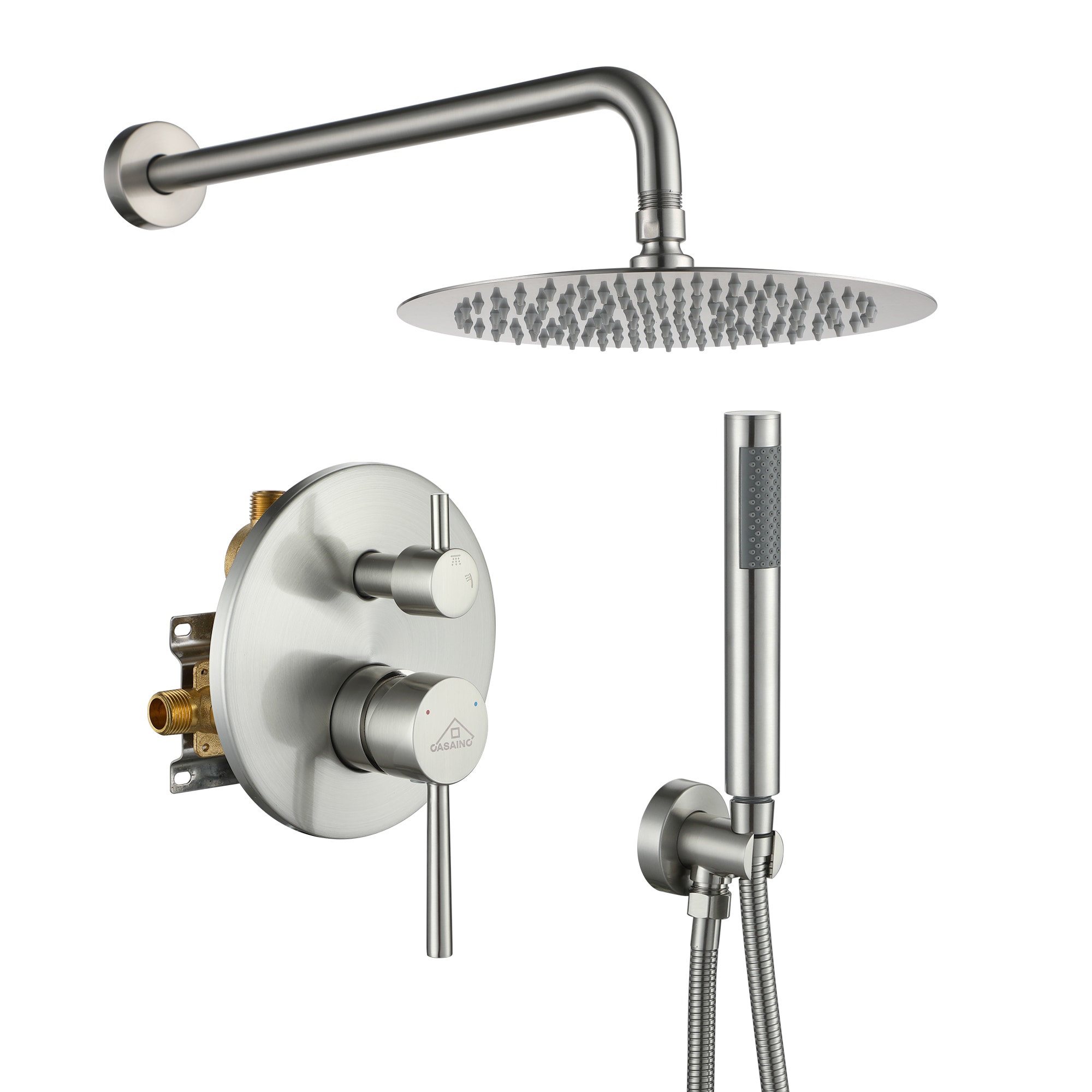 CASAINC Brushed Nickel Built-In Shower Faucet System with 2-way Diverter Pressure-balanced Valve Included