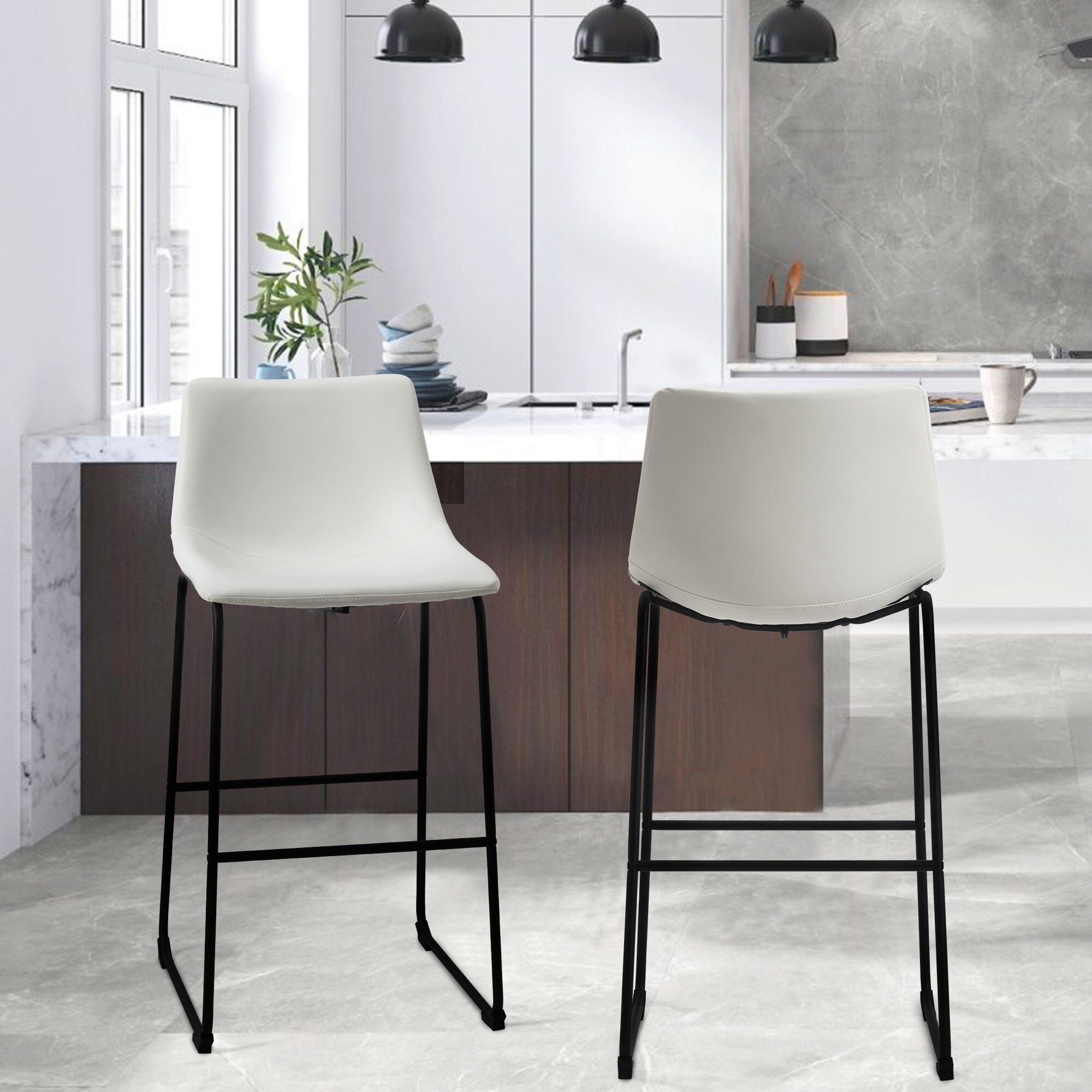 Dovelina LS-A-GE17024 Set of 2 White 29-in H Bar height (28-in to 33-in) Saddle Seat Upholstered Composite Back Bar Stool Back
