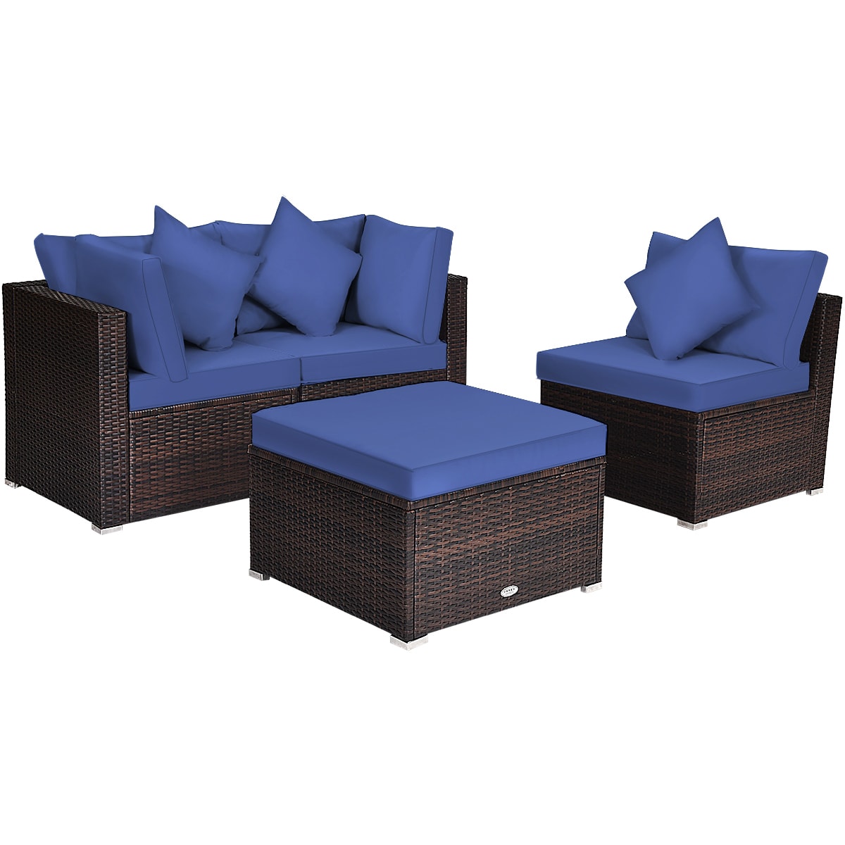 Forclover HYFE-66750ANY Patio Conversation Sets 4 -Piece Rattan 2 Patio Sofa Conversation Set with Blue Cushions