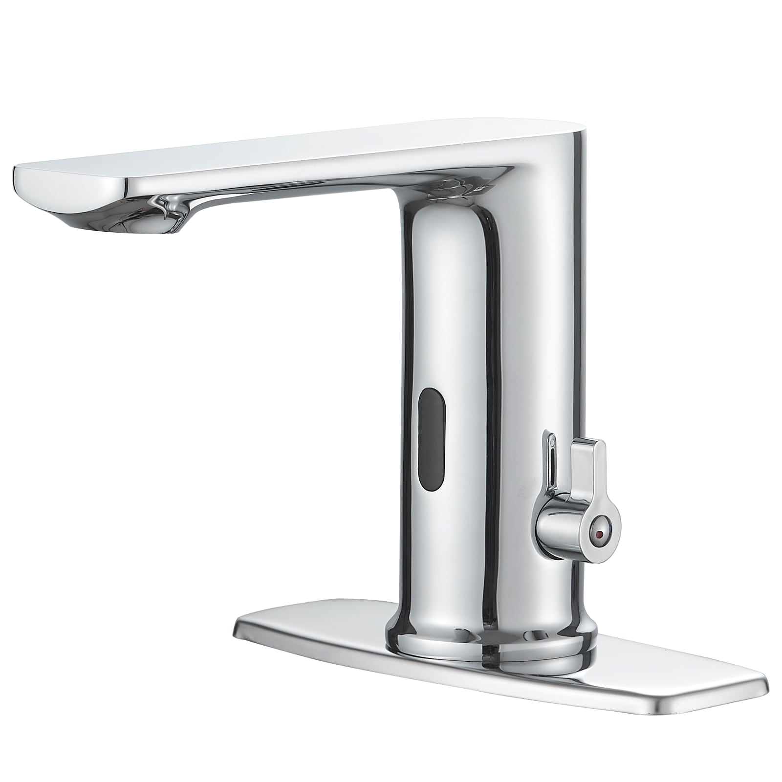 BWE A-918114-C Polished Chrome Single hole Touchless WaterSense Mid-arc Commercial/Residential Touchless Bathroom Sink Faucet with Deck Plate