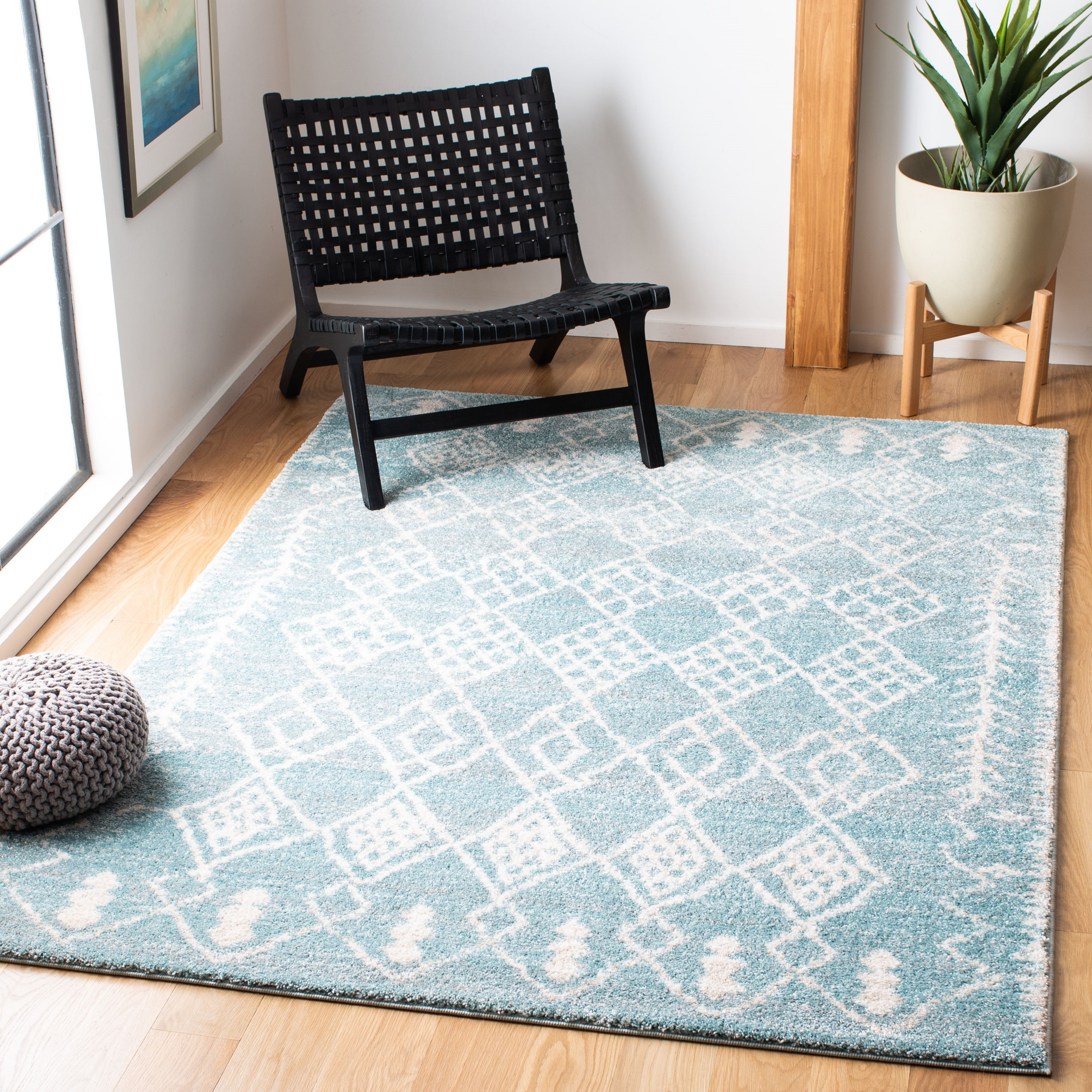 Safavieh TUN736J-9 Tunisia Dinca 9 x 12 (ft) Loomed Polypropylene Aqua/Ivory Rectangular Indoor Abstract Bohemian/Eclectic Area rug