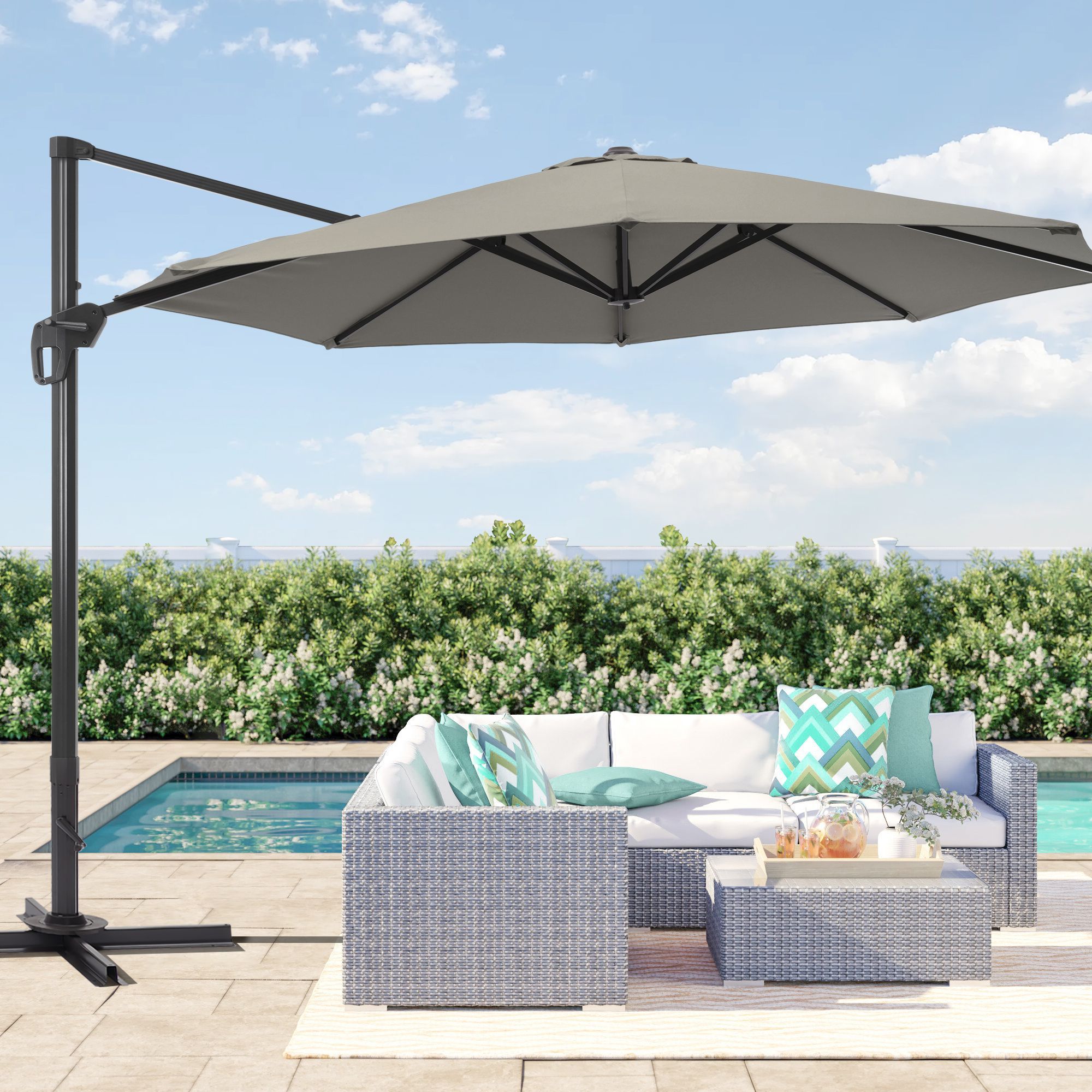 Sonkuki 11-ft Aluminum Gray No-tilt Cantilever Patio Umbrella In The ...