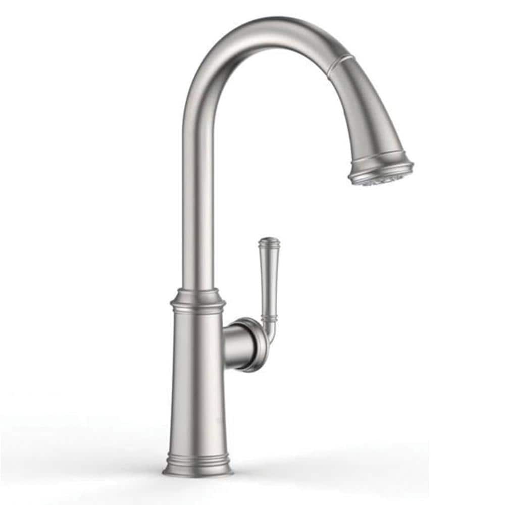 GROHE 30318DC0 Gloucester Stainless Steel Single Handle Pull-down Kitchen Faucet with Sprayer (Deck Plate and Side Spray Included)