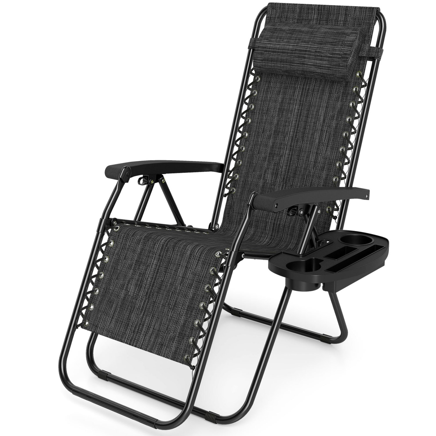 Slickblue - Set of 1/2 Foldable Zero Gravity Chair with Metal Frame Sling Seat 160 Degree Recline...