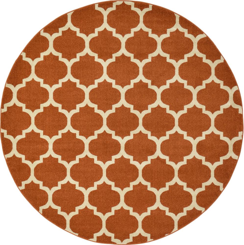 Unique Loom 3116947 Philadelphia Trellis 8 x 8 (ft) Loomed Polypropylene Terracotta/Beige Round Indoor Geometric Industrial Area rug