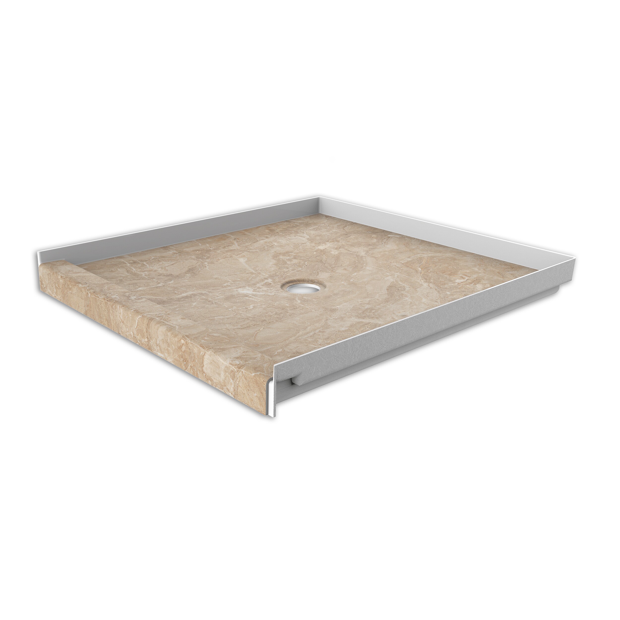 FlexStone FLXSBC3636AI 36-in W x 36-in L Alaskan Ivory Single Threshold Square Shower pan base with 2.625-in H Threshold (Center Drain)