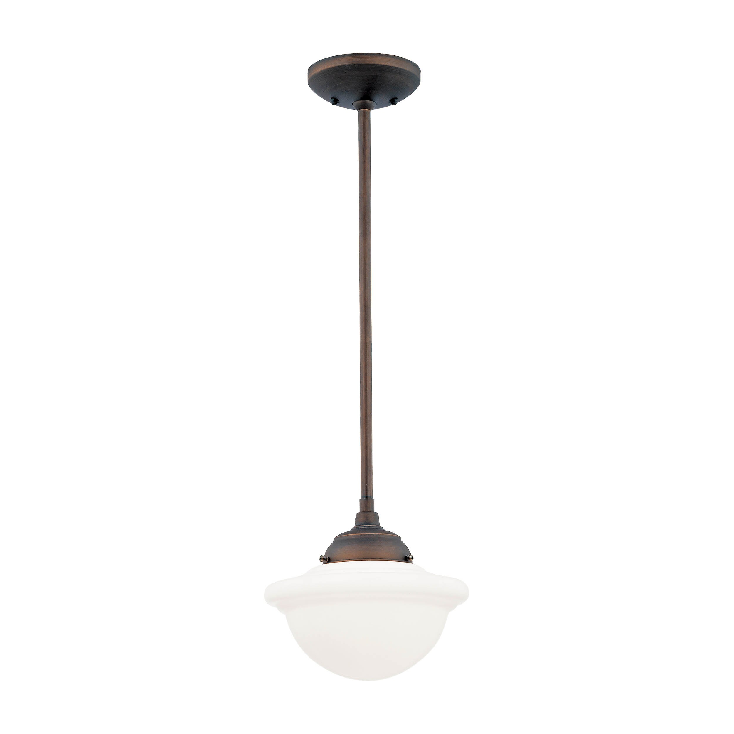 Millennium Lighting Neo-Industrial Rubbed Bronze Traditional Opal Glass Schoolhouse Outdoor Pendant Light