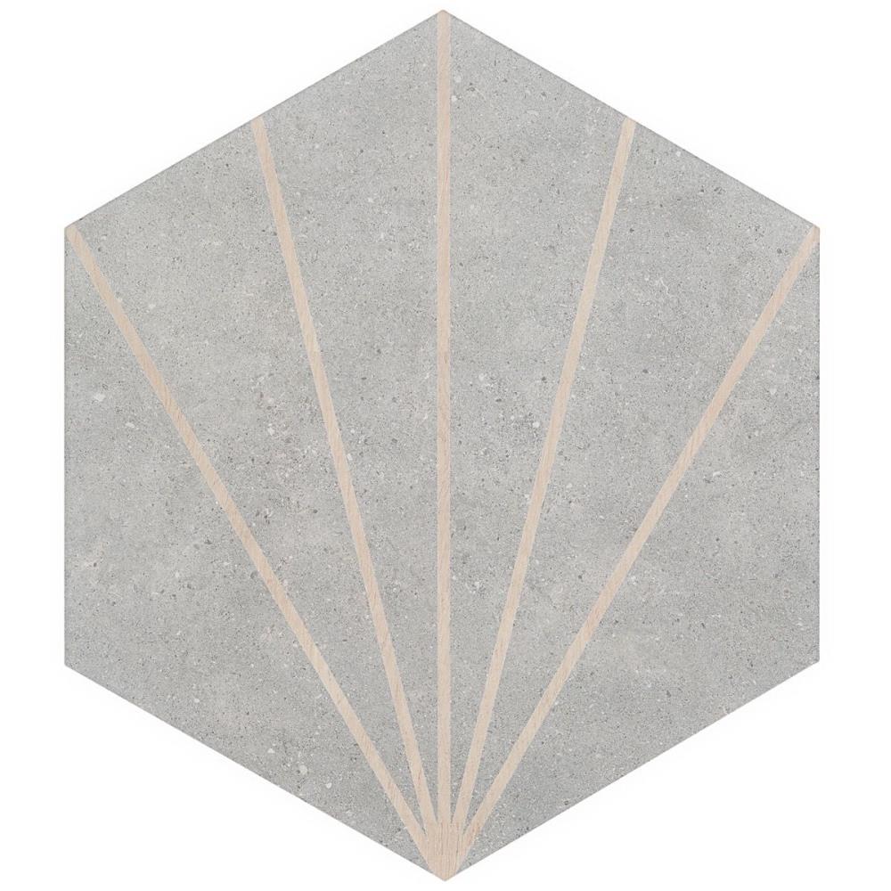 Artmore Tile EXT3RD106106 Sample- Bower Hex Beams Gray 6-in x 8-in Matte Porcelain Patterned Floor and Wall Tile