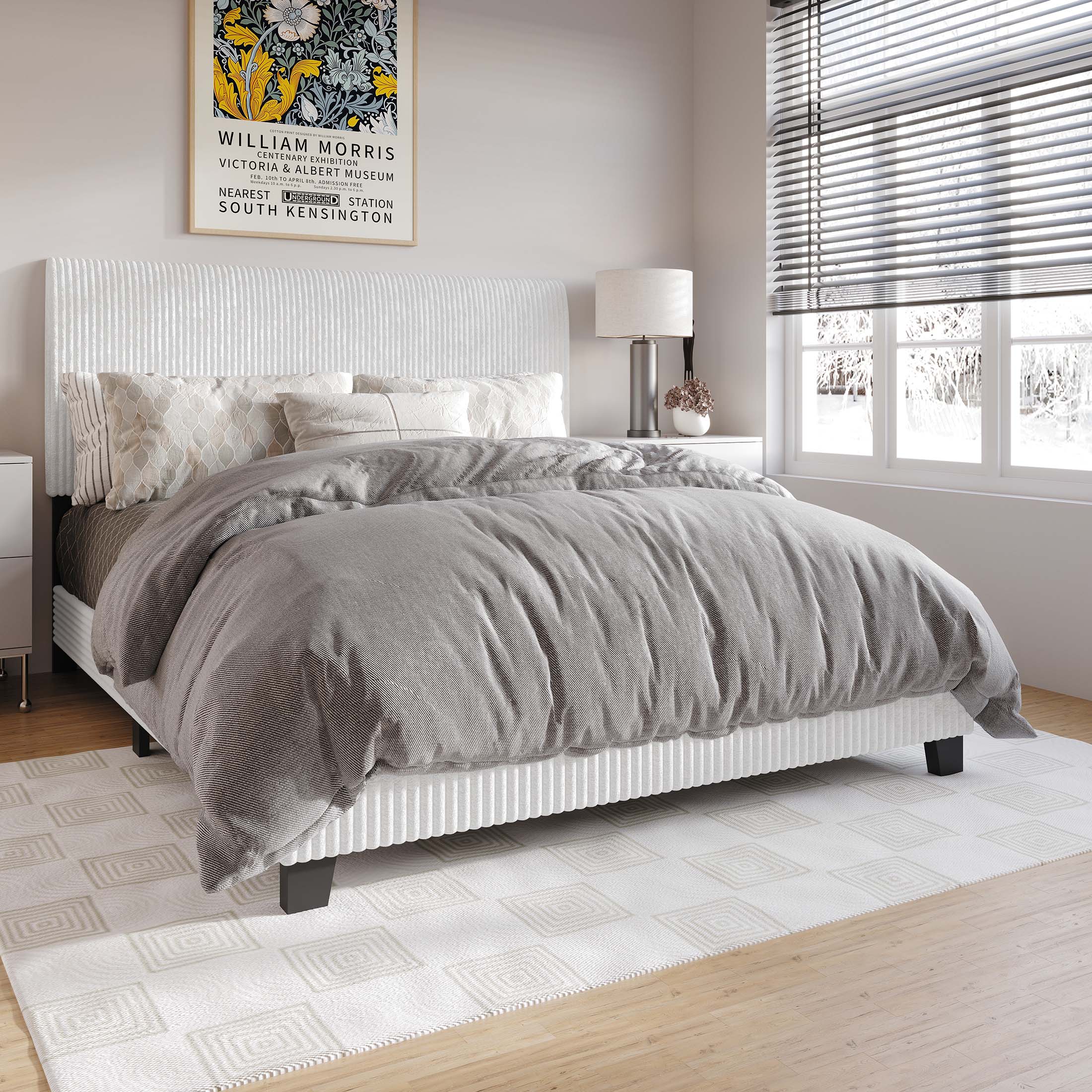 CasePiece C8453QUB-WT-VV White Queen Wood Upholstered Bed