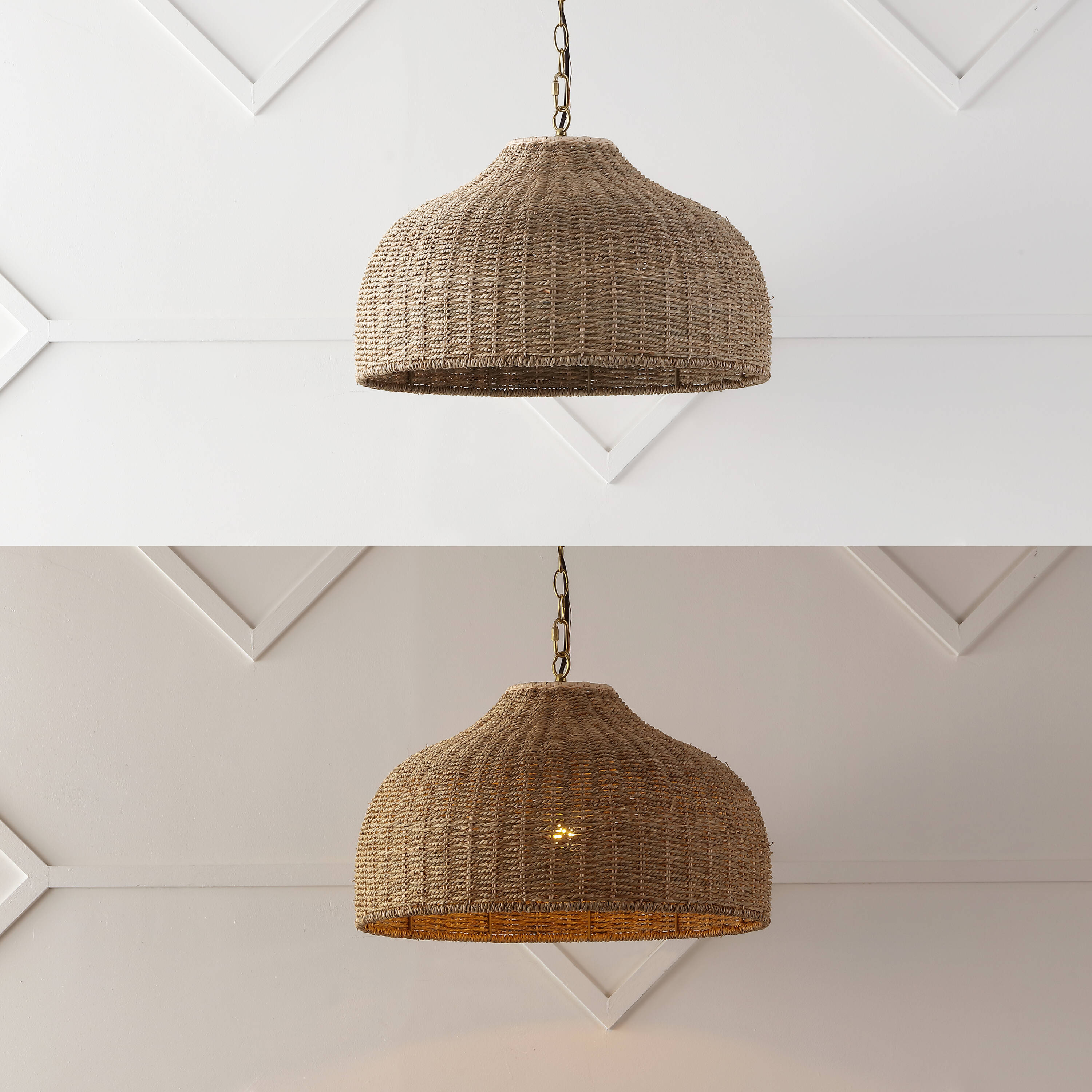 Threshold Hanging Light Lantern Ceiling Pendant Brass Seagrass Rattan Woven sale New