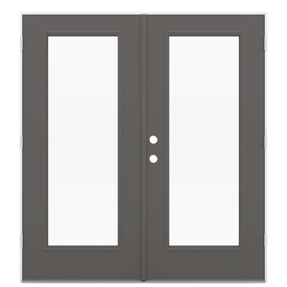JELD-WEN LOWOLJW205900084 72-in x 80-in x 4-9/16-in Jamb Low-e Timber Gray Steel French Left-Hand Outswing Double Patio Door