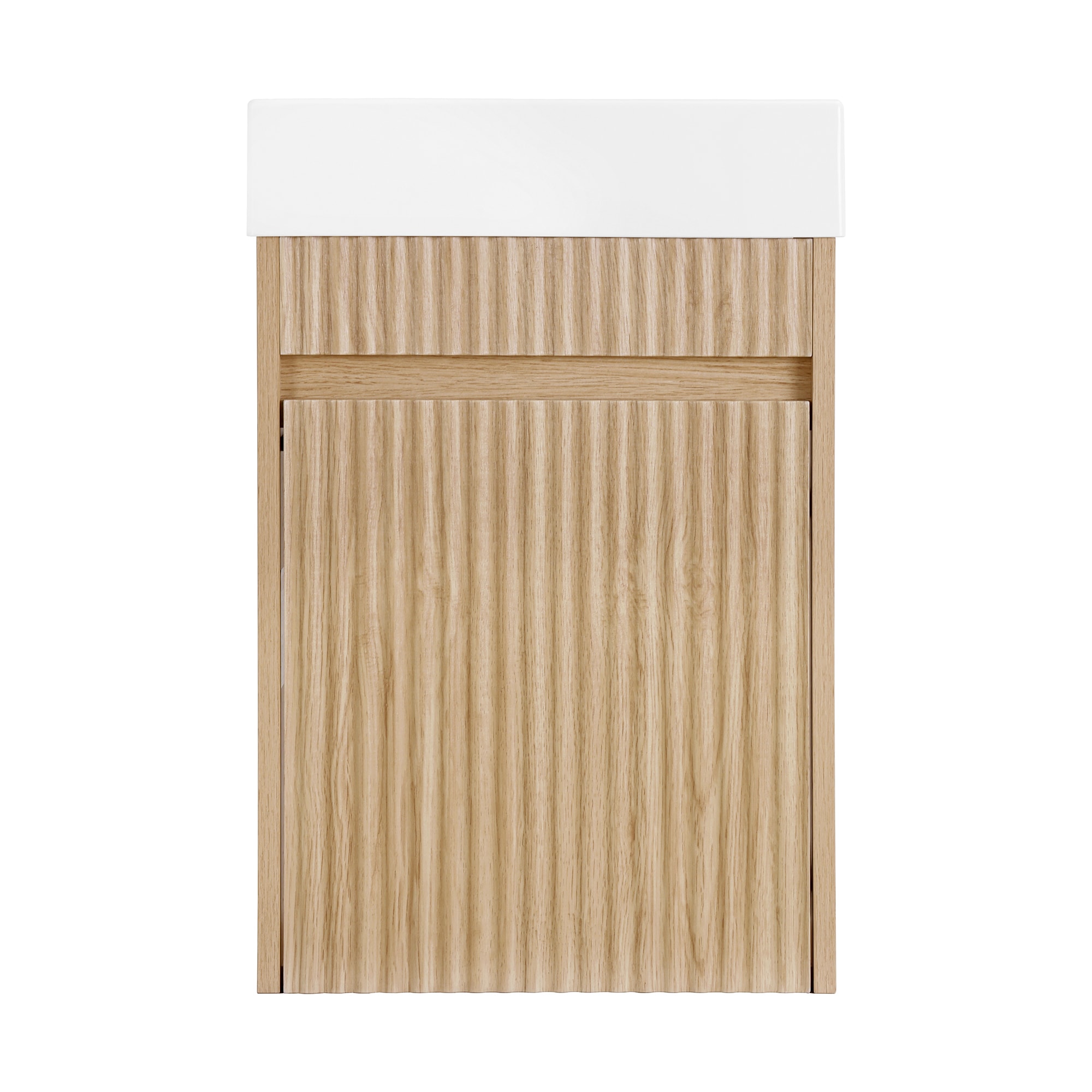 WELLFOR 15.7-in Brown Single Sink Floating Bathroom Vanity with White Solid Surface Top