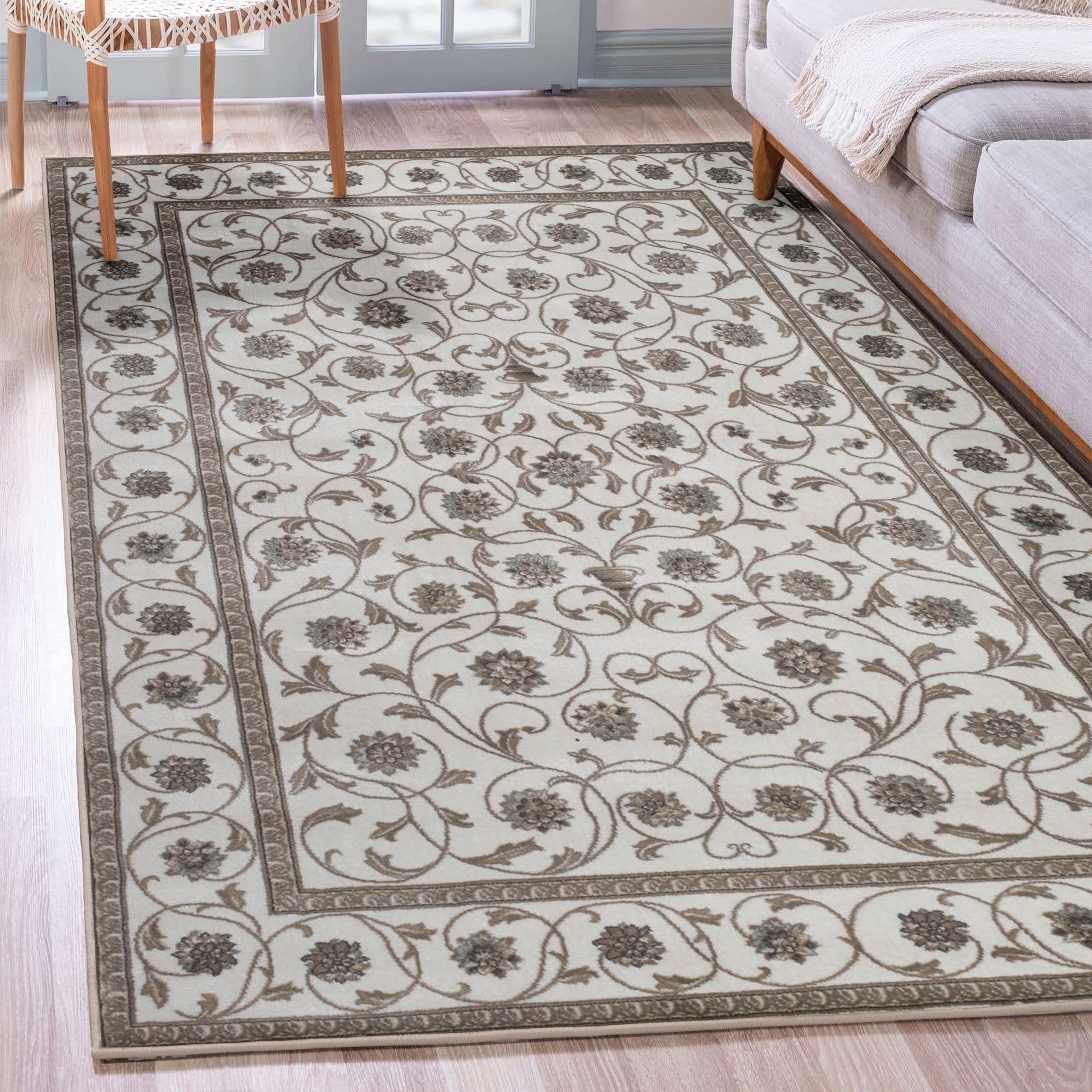 Radici USA 3743/1022/BONE Pisa 8 x 10 (ft) Polypropylene Bone Rectangular Indoor Floral/Botanical Oriental Area rug