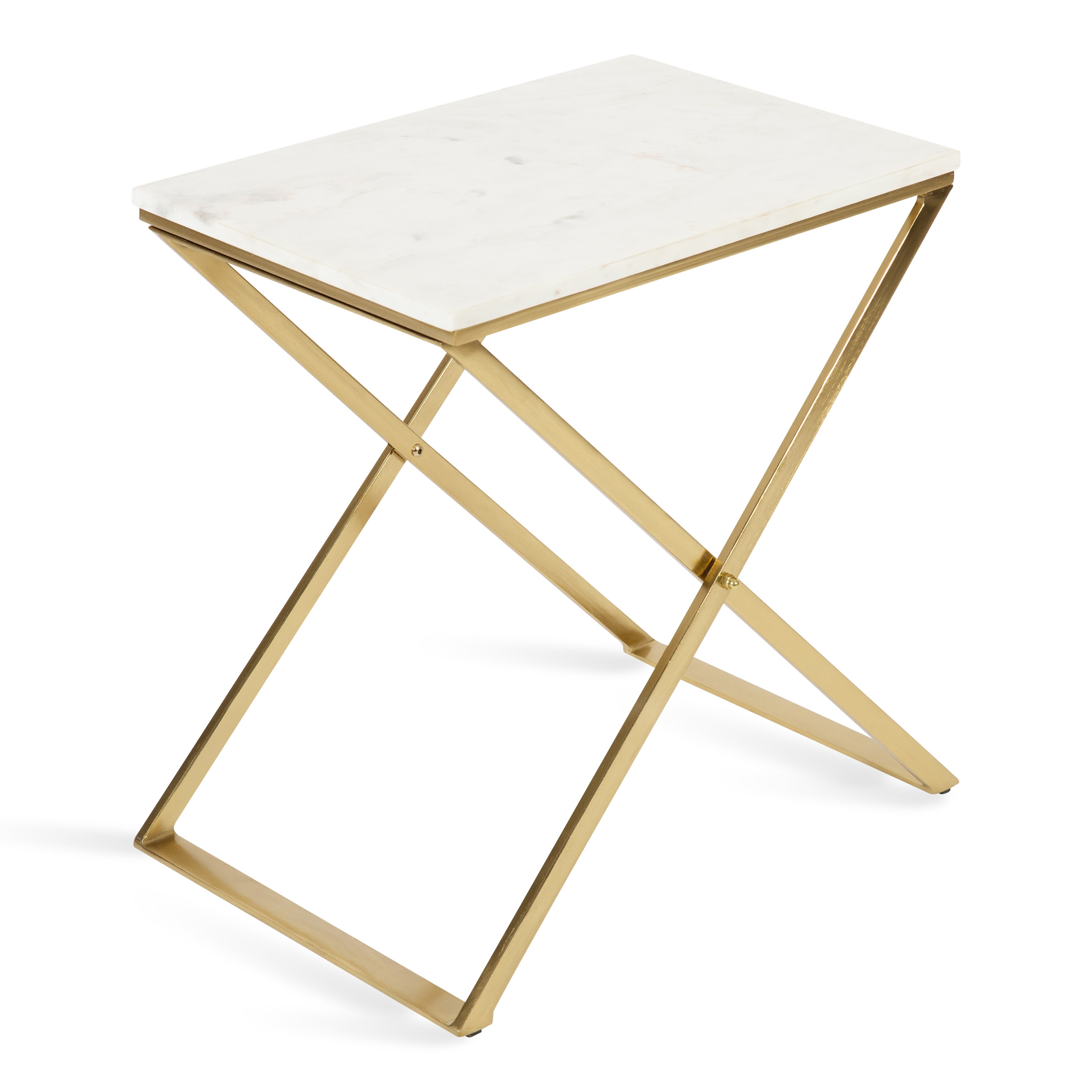 Kate and Laurel 221283 Laraway 20.25-Inches W x 20.00-Inches H White/Gold Stone Rectangular Modern End Table Assembly Required