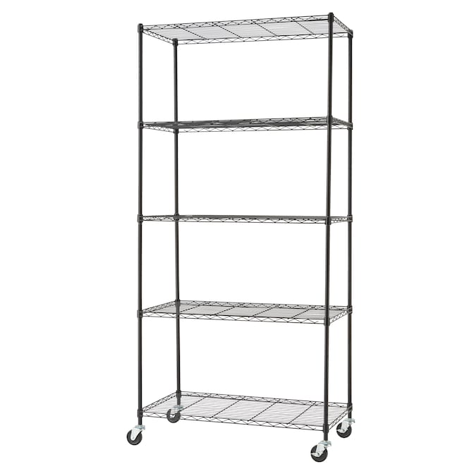 Freestanding Shelving Units, Trinity 60 Inch 5 Tier Wire Shelving Rack With Wheels