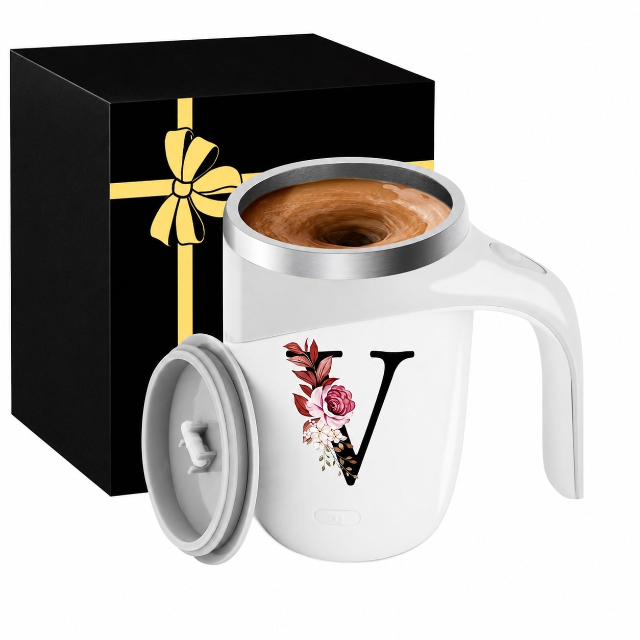 Aoibox  Initial Magnetic Stirring Stainless Steel Insulated Travel Coffee Mug USB powering Personalized Gift Cup