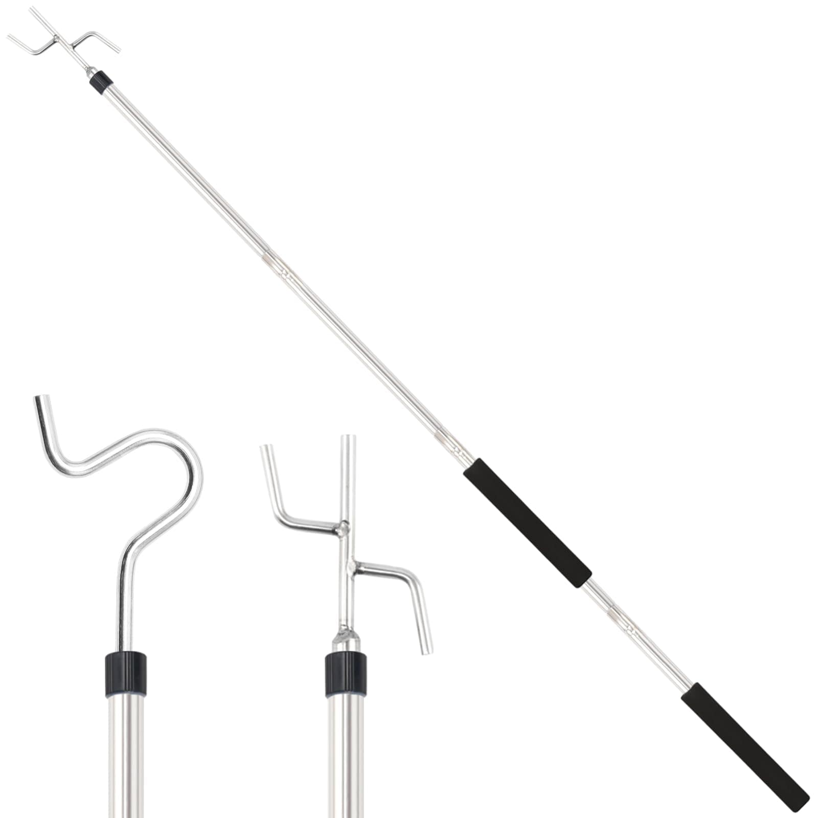 Oyezvary  Clothes Hook Pole Heavy Duty 32 to 80In Retail Clothing Hook Pole Long Handle with 2 Hooks Hanging Birdfeeder Frosted Tube Extension